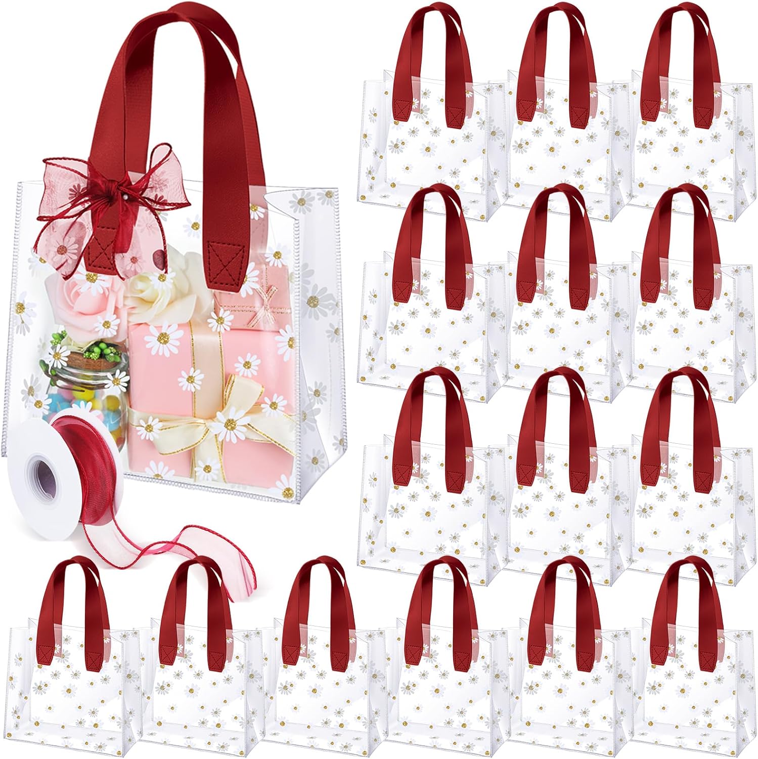 16 Pcs Clear Plastic Gift Bags with Handle Transparent Gift