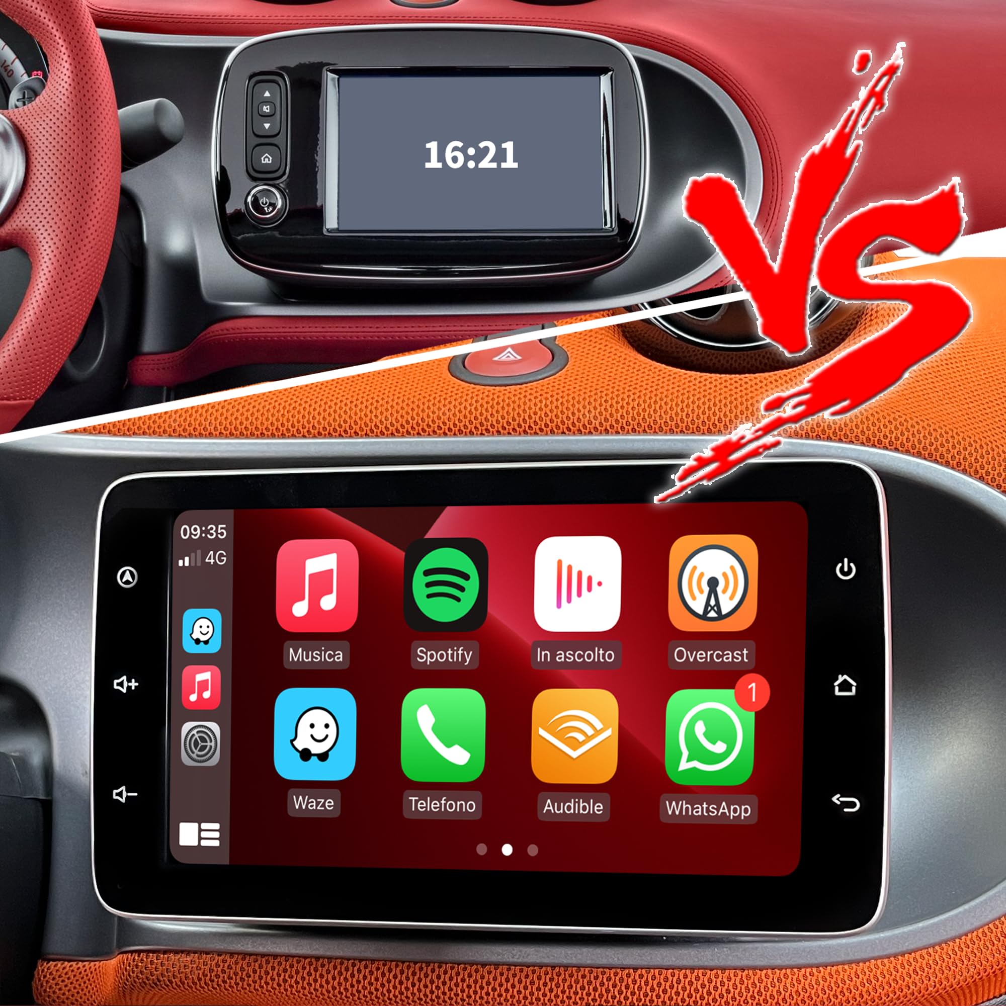 Per Smart Fortwo Forfour 453 (2015-2019) CarPlay Radio Dash Kit 9 pollici Touch Screen Aggiornamento Android Auto Full Screen Netflix Spotify Android 13 Navigazione GPS Supporta telecamere di backup