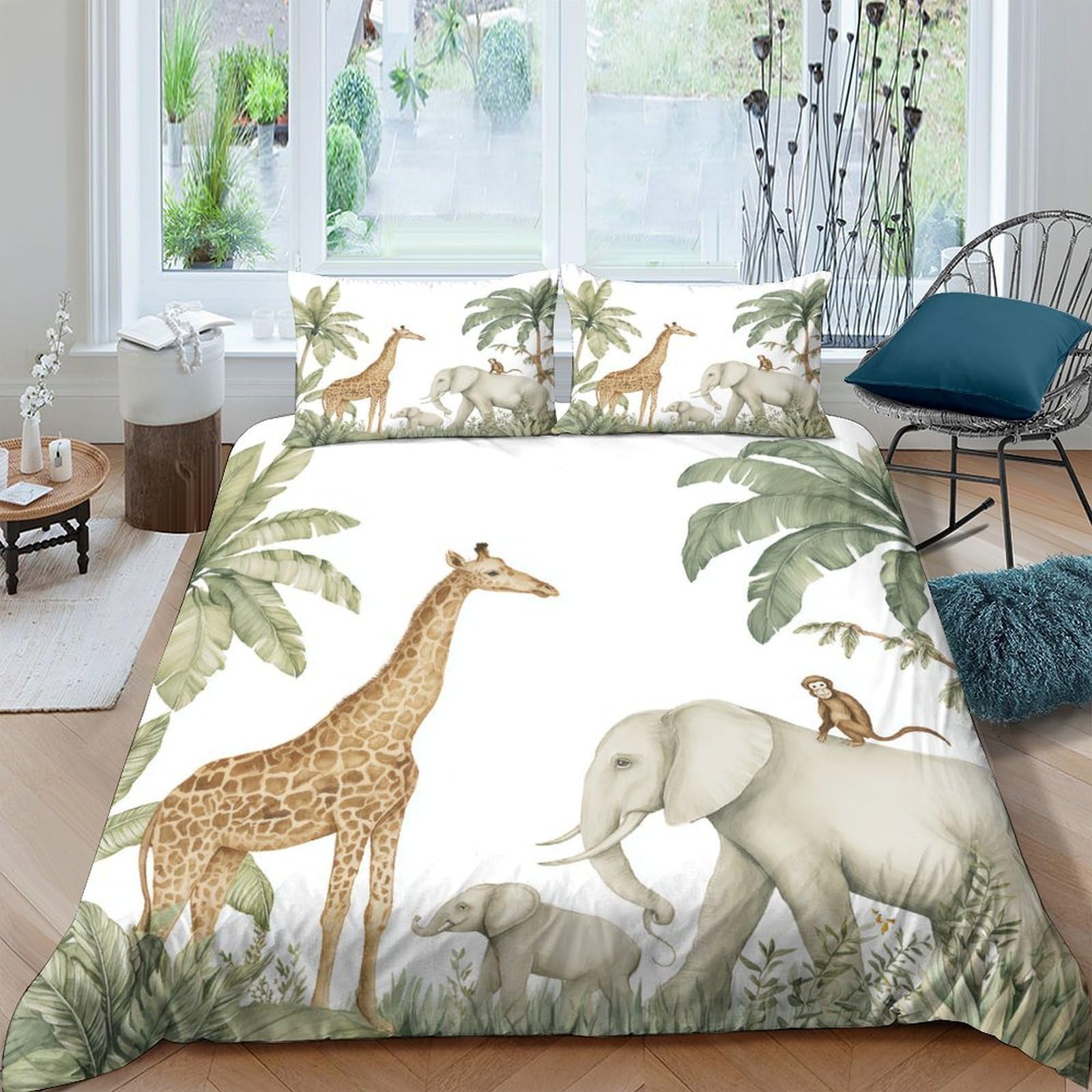 Ctjqhvkz Style-6 3D Printed Jungle Safari Fitted Sheet Microfiber Soft Animal Forest Bed Cover For Bedroom Guest Room Decor Mattress Protection Single（135X200cm）