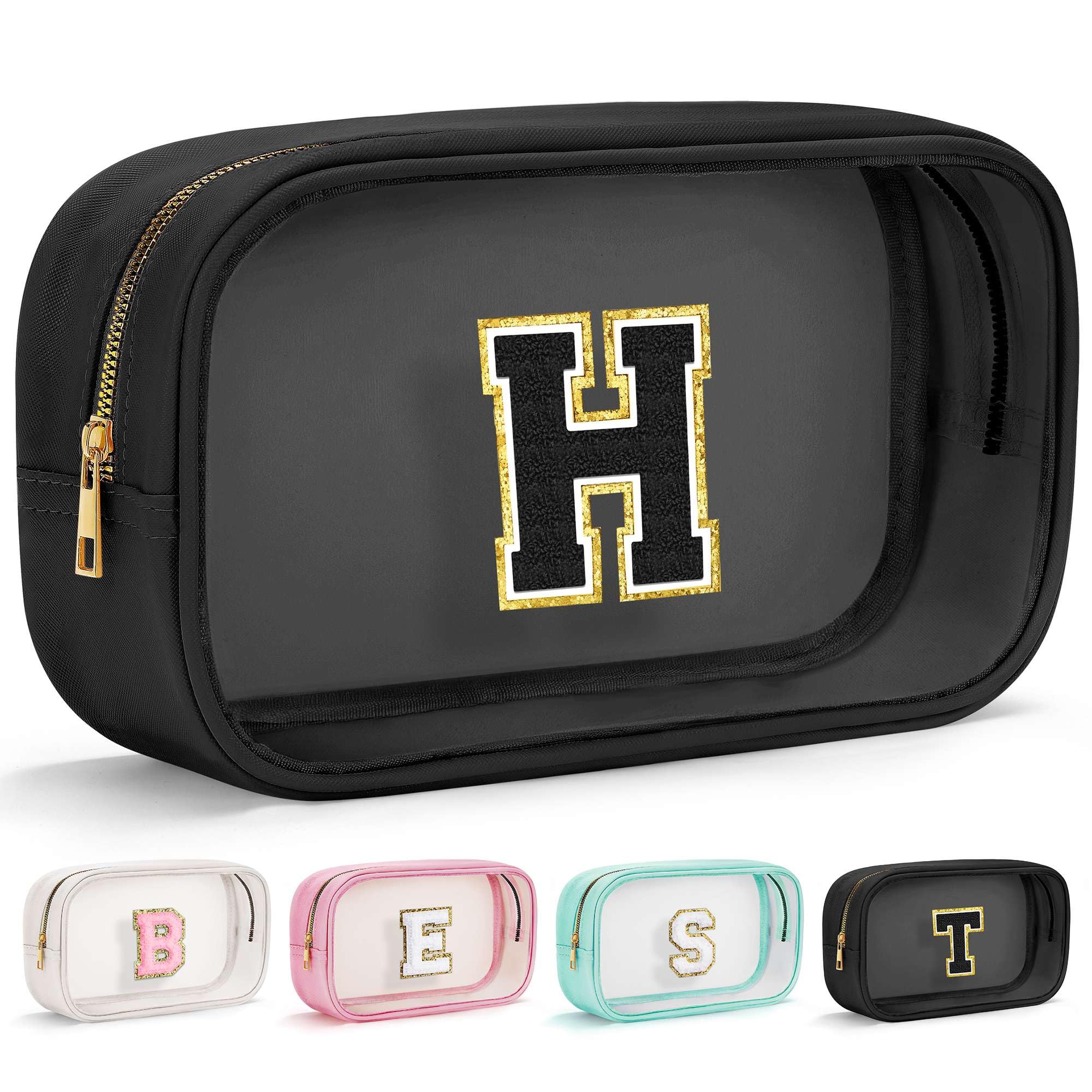 YOOLIFE Travel Toiletry Bag for Women, Black Clear Makeup Organizer, Cute Cosmetic Bags for Skincare, Birthday Gifts for Teacher Mother Girlfriend