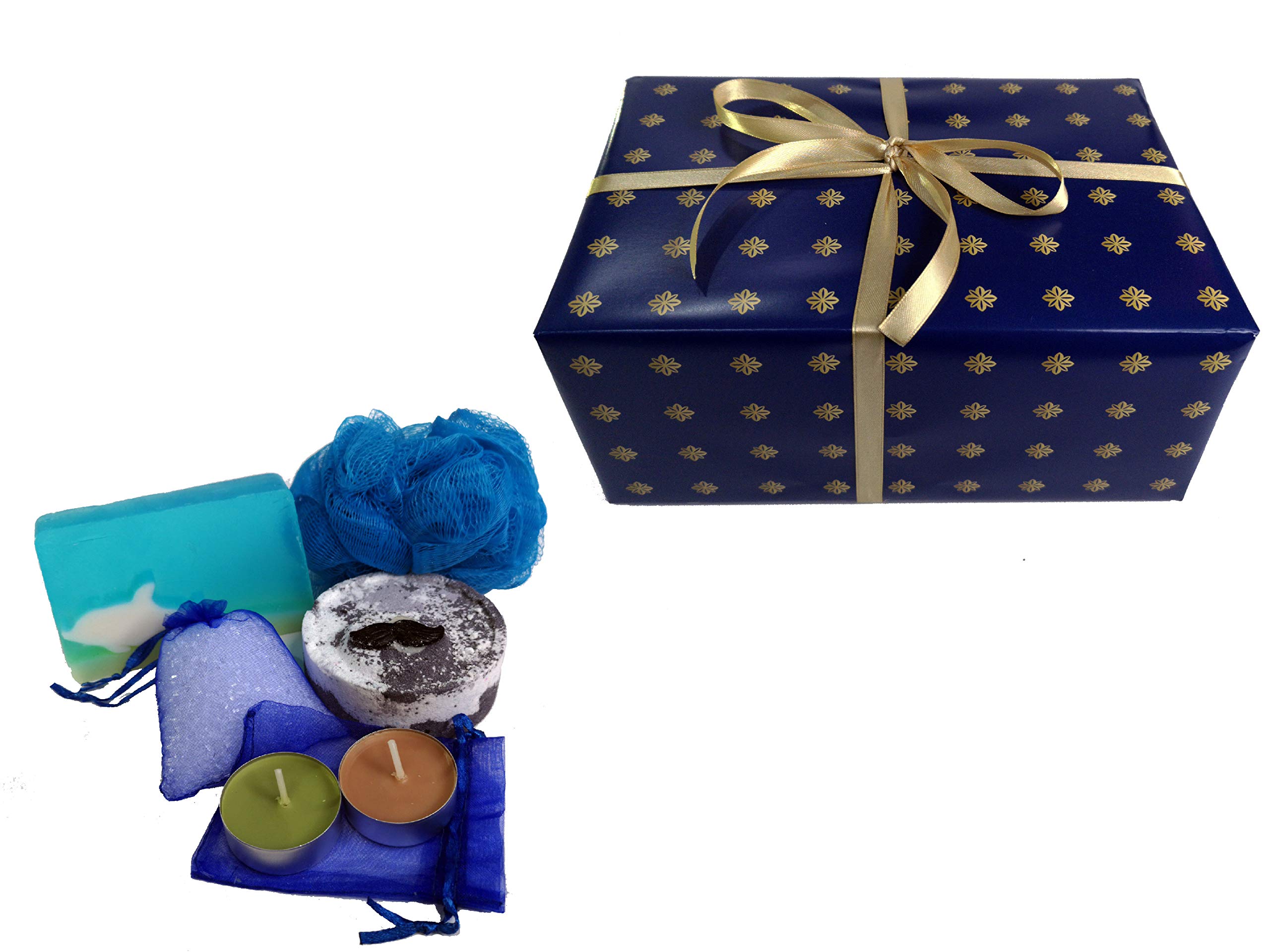 Ocean Bath Bomb Gift Set for Men ready to gift - Beautifully gift wrapped bath gift set for men by Mckenzie Creative - Bath bombs gift set - 5 pieces, 450g