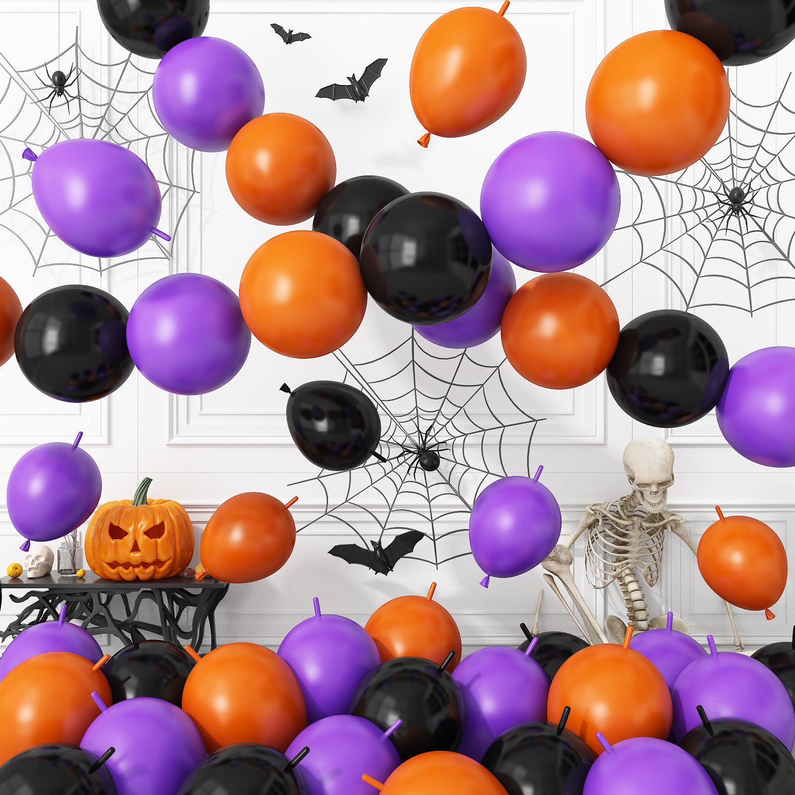 Black Purple Orange Link Balloons,120Pcs 6Inch Halloween Linking Balloons