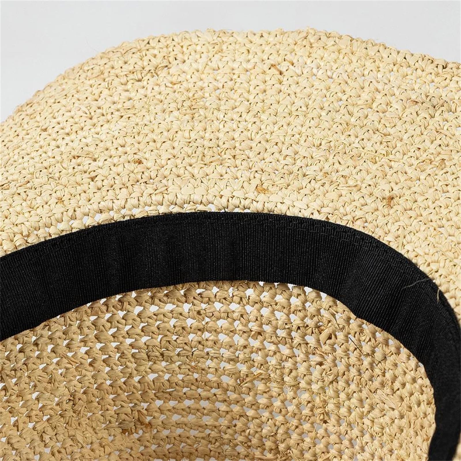 Sombrero de vaquero de rafia de ganchillo informal para primavera y verano para mujer, con ala rizada, sombrero de paja para el sol