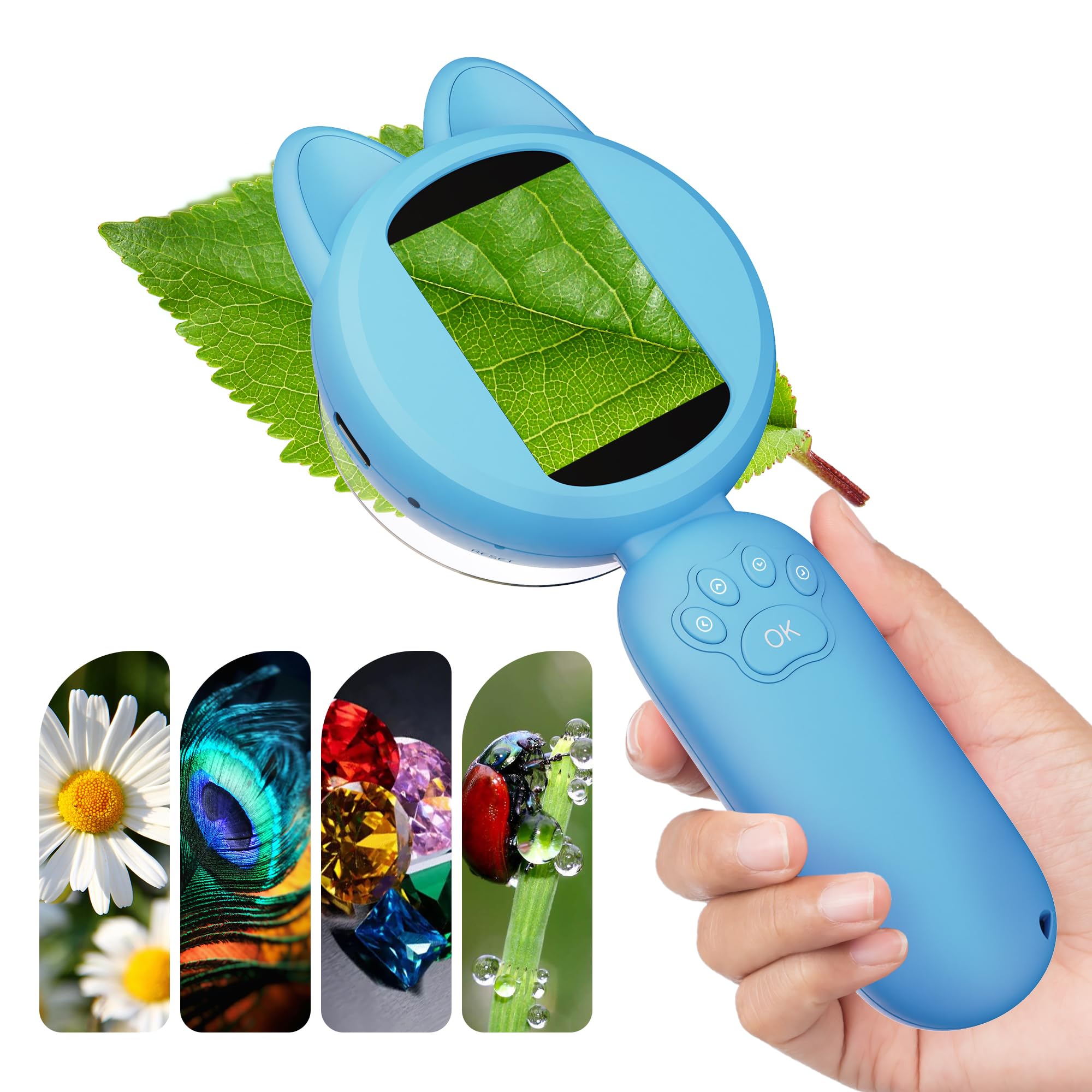 Microscope for Kids, Digital Microscope, 2Inch IPS Screen Kids Miniscope with 8Led Lights, Portable Mini Scope Kids Educational Science Toys, Birthday