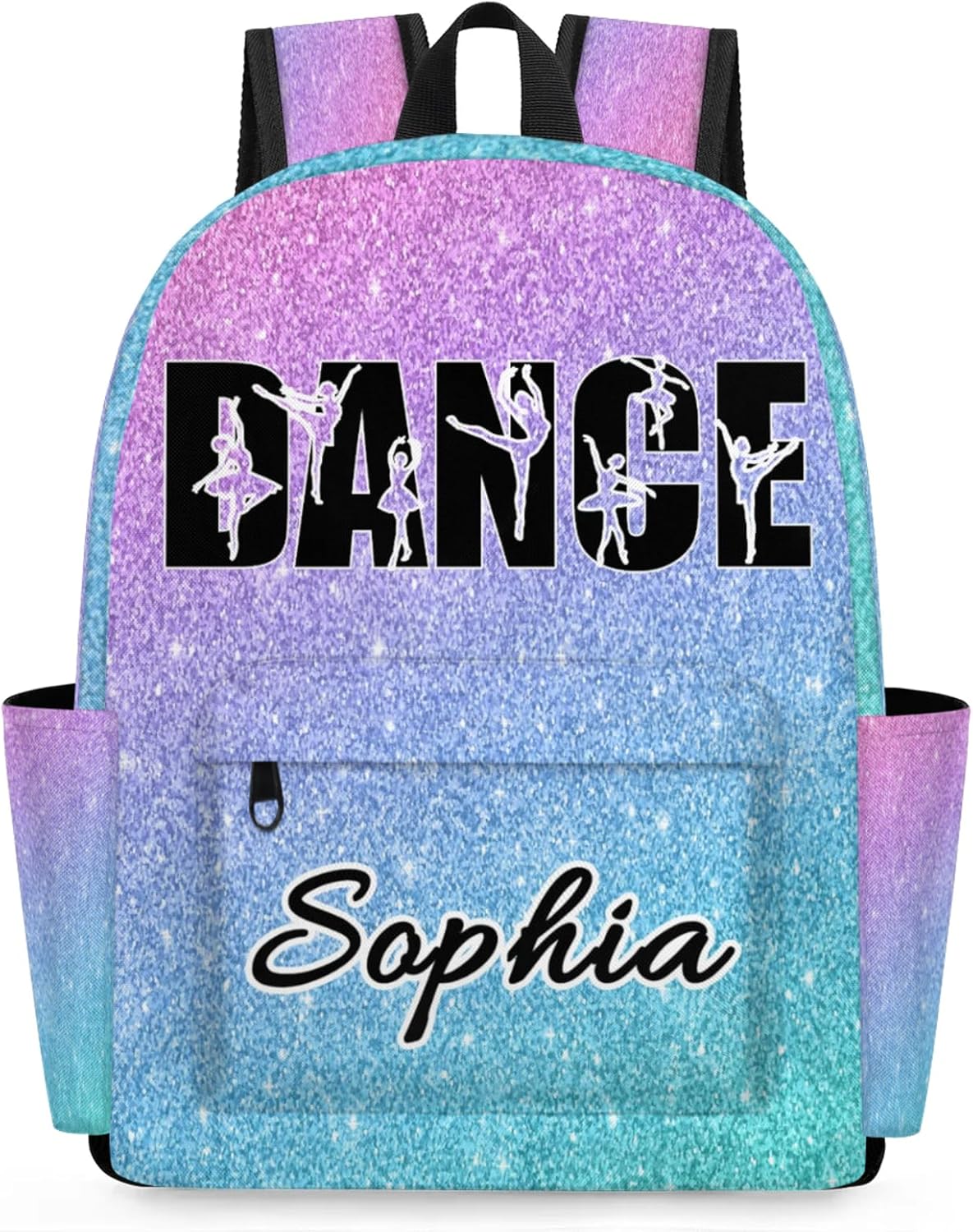 Personalized Dance Backpack Bag for Women, Custom Large Capacity Shoulder Bags, Waterproof Ballet Casual Daypack, Colorful Glitter