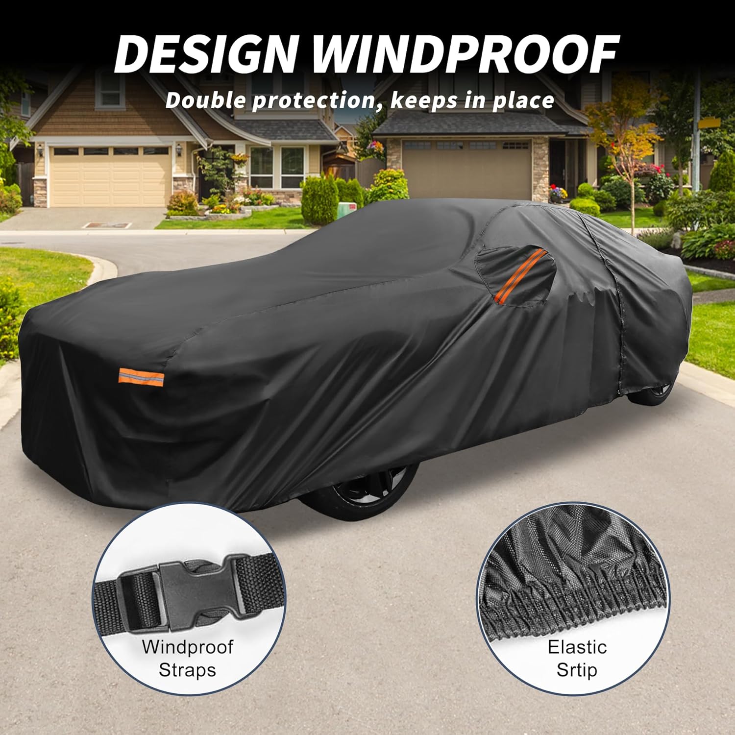 X AUTOHAUX Car Cover Outdoor Waterproof Sun Rain Snow Hail Protection with Left Side Door Zipper 210D-PU for Ford for Mustang
