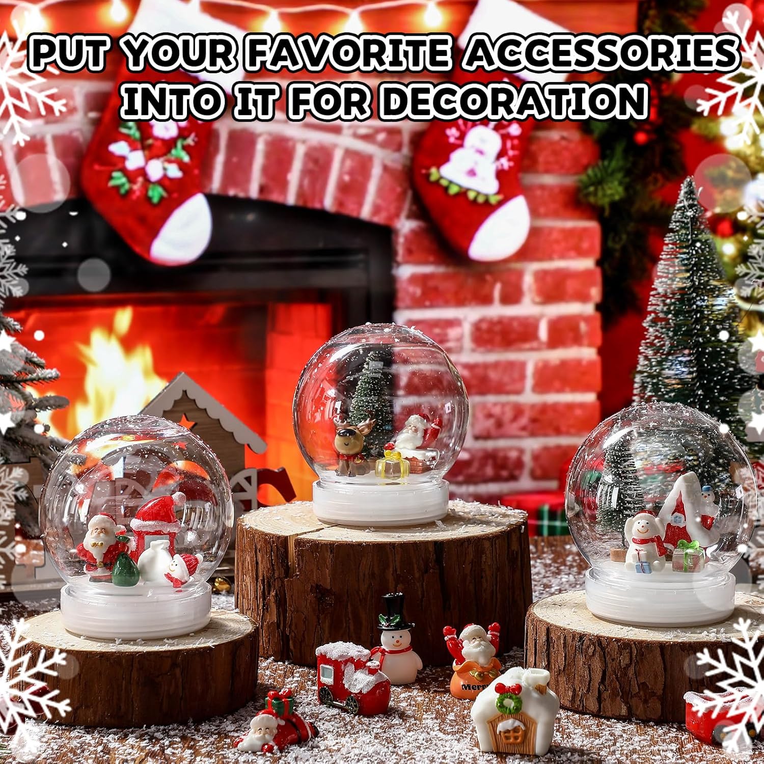 60 Pcs 3.9 Inch Christmas Plastic Snow Globes Kit with 20 Artificial Mini Christmas Tree 20 Mini Resin Xmas Ornament Snowman Figurines, 20 DIY Snow Globe Xmas Crafts Keepsake Decorations