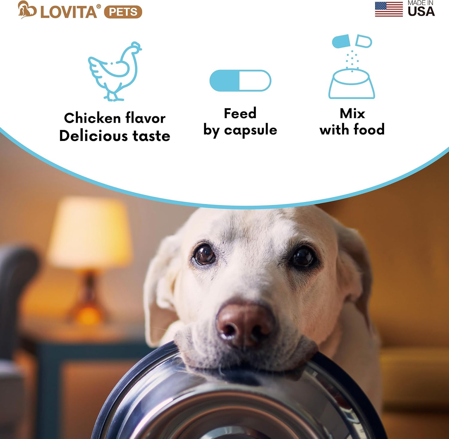LOVITA Hip + Joint Supplement for Pets - Supports Mobility & Joint Health for Dogs & Cats - 60 Capsules, Chicken Flavor