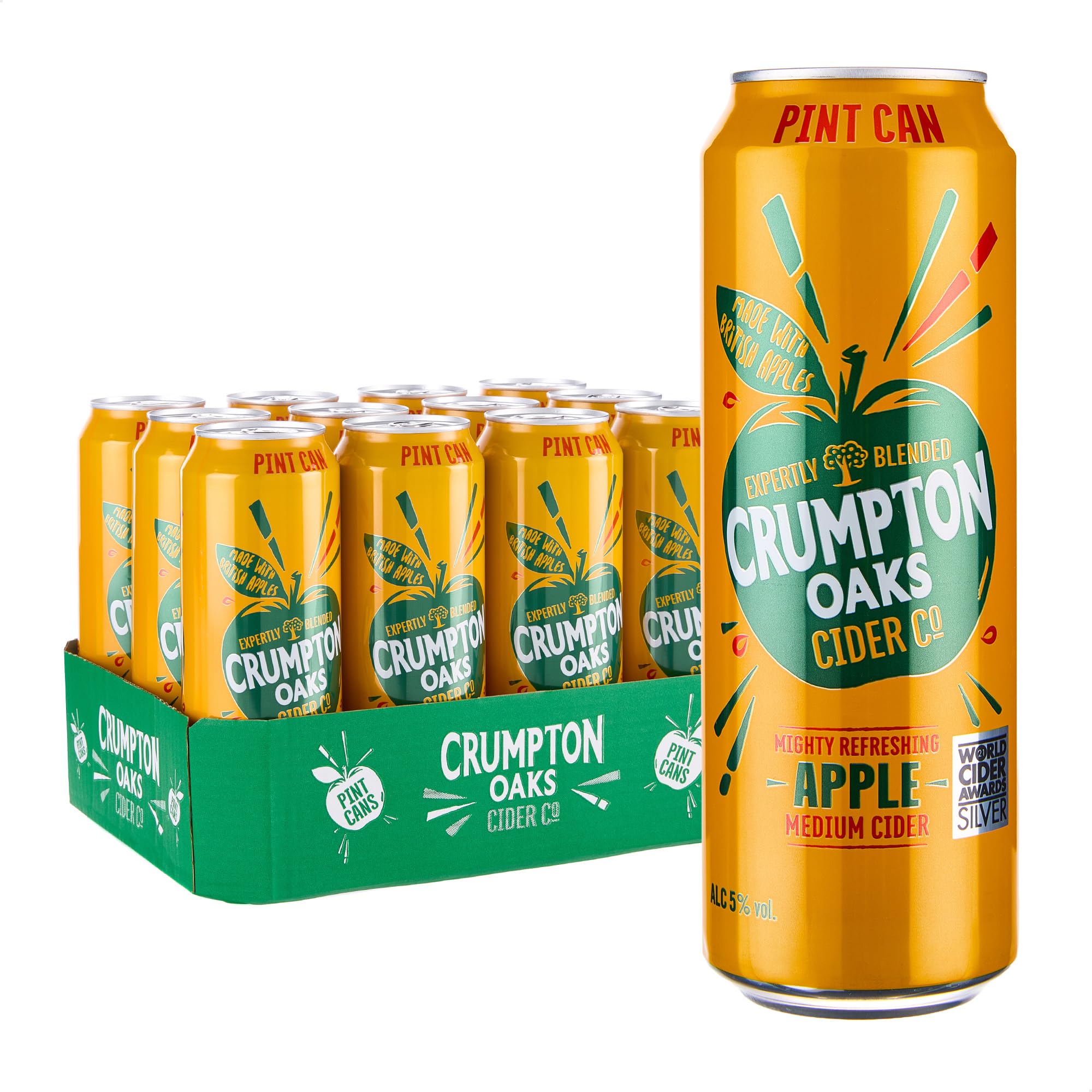 Crumpton Oaks Apple Cider 5% ABV – Pint Cans 12 x 568ml | Medium Dry Cider | Crisp, Fruity, Refreshing Golden Apple Flavour