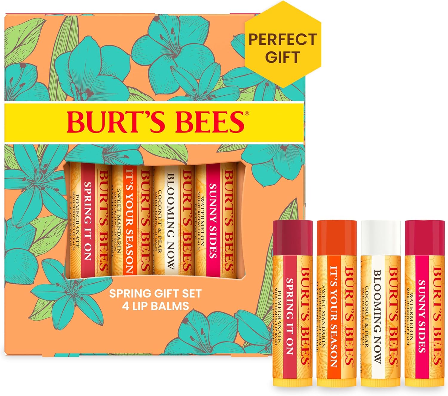 Burt’s Bees Lip Balm Gift Set, Pomegranate, Coconut & Pear, Watermelon, Sweet Mandarin, Just Picked, 4×4.25g
