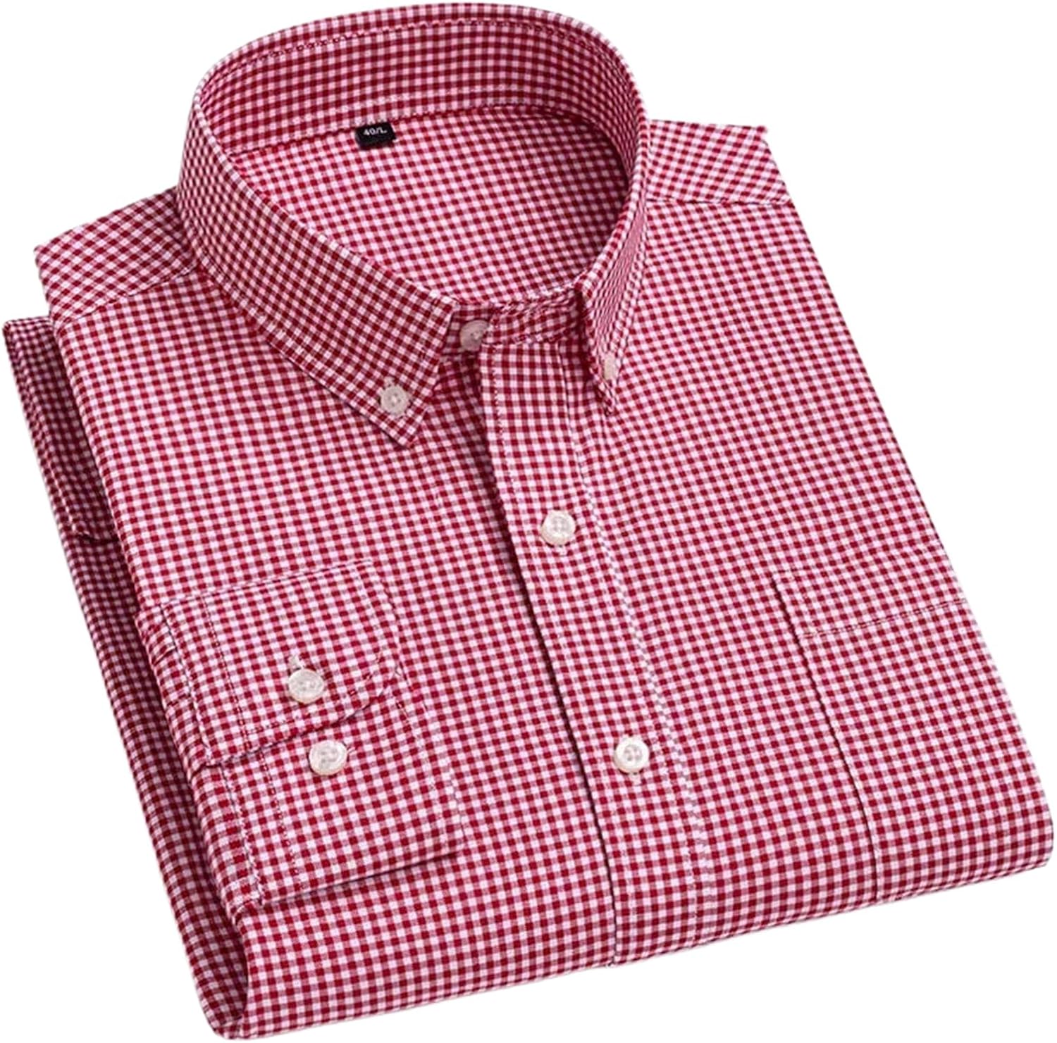 Cotton Long-Sleeve Shirts for Men Slim Fit Casual Soft Plaid Tops