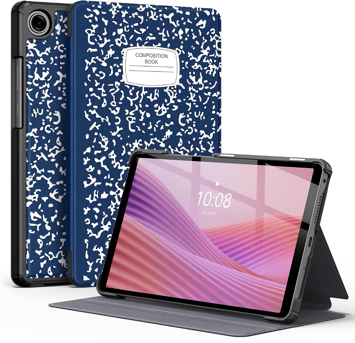 Supveco Funda para Lenovo Tab One/K9 de 8,7 pulgadas 2025, Libro Azul marino | Cubierta trasera rígida para PC con soporte tipo folio, protección contra caídas, visualización multiángulo y encendido/apagado automático, (TB305XU/TB305FU)