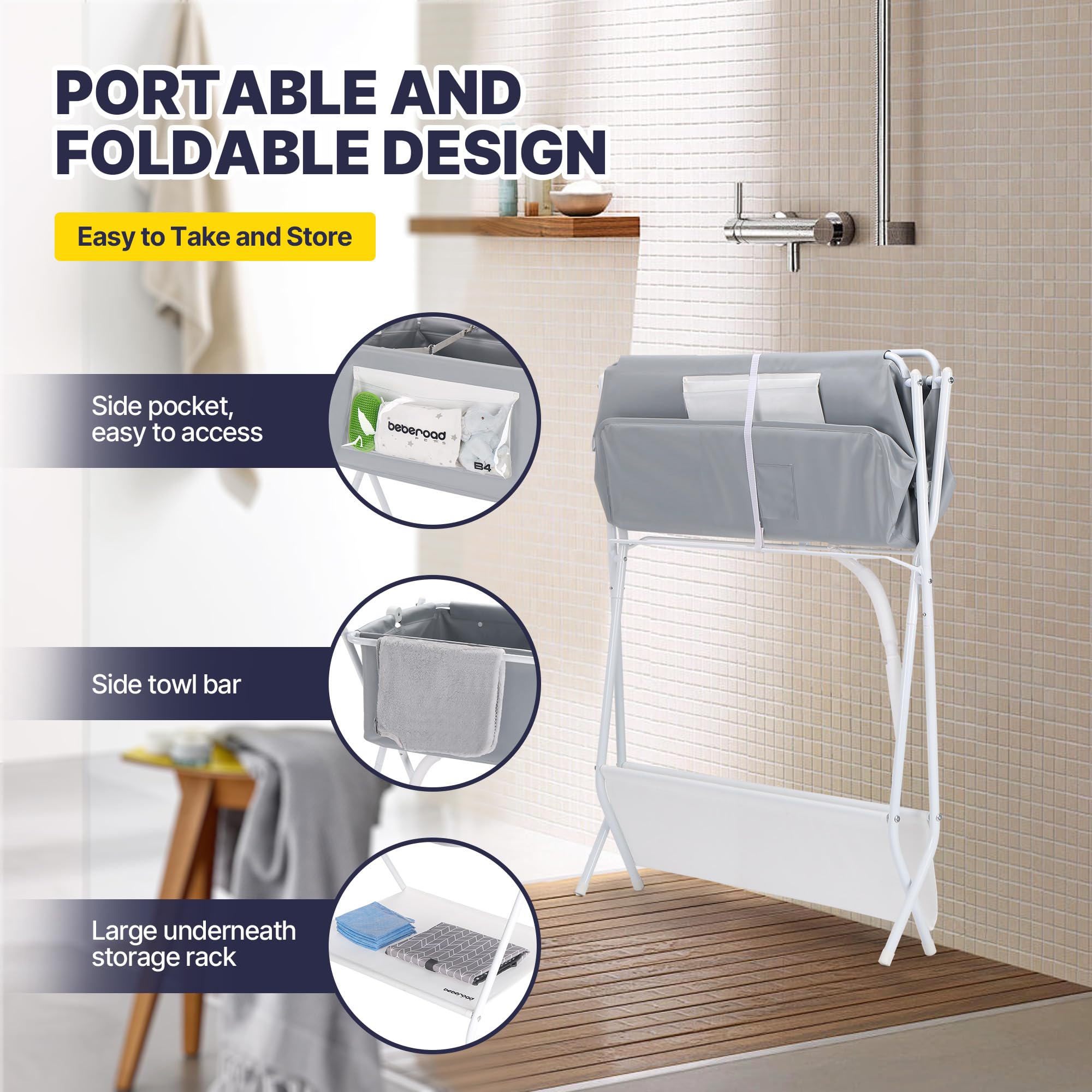 Beberoad 2 in 1 Dog Bath Tub Dog Washing Station for Bathing and Grooming, Elevated Collapsible Foldable Portable Shower Bathtub for Small Dogs Cats Pet, Indoor and Outdoor: Foldable Plus Gray