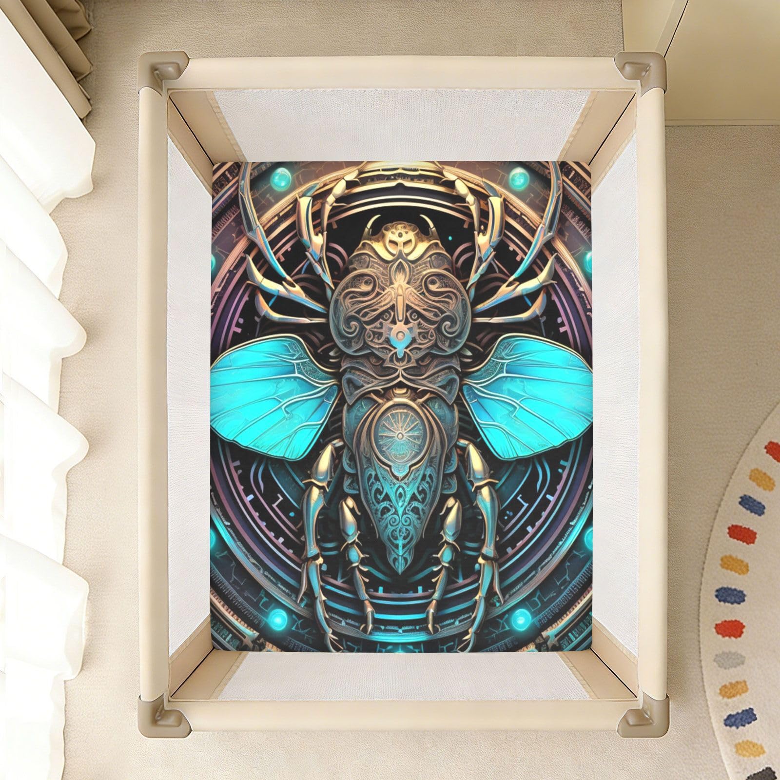 Arte Abstracto Cian De La Abeja Sábana de Cuna para Niños Pequeños,Sábanas de Algodón Suave para Bebés Aptas para Colchón Corralito