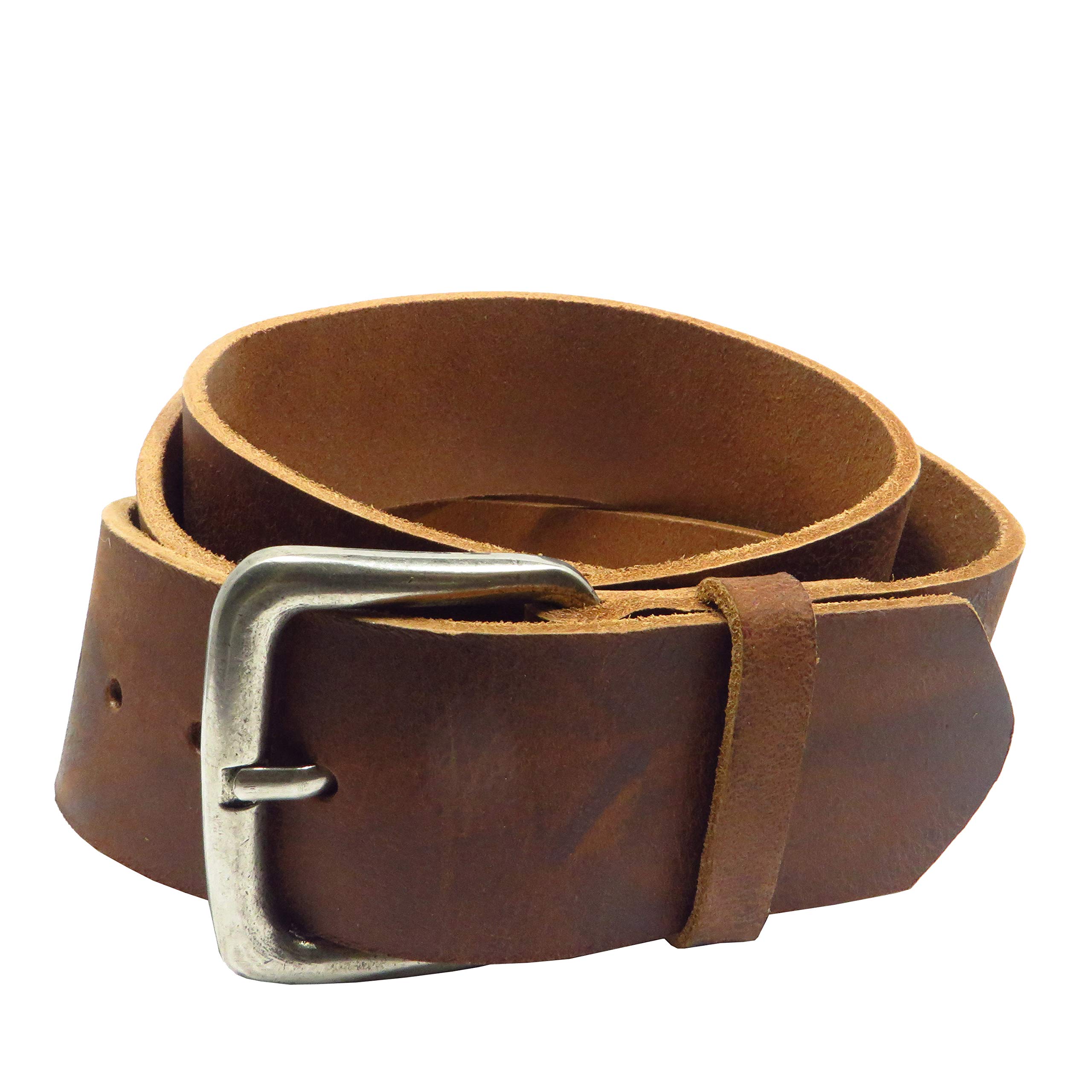 Chrissys-in Ledergürtel braun 5 cm breit Büffelleder aus eigener Fertigung Jeans Damen Herren breiter Gürtel Arbeitshose (Bundweite 105 cm)
