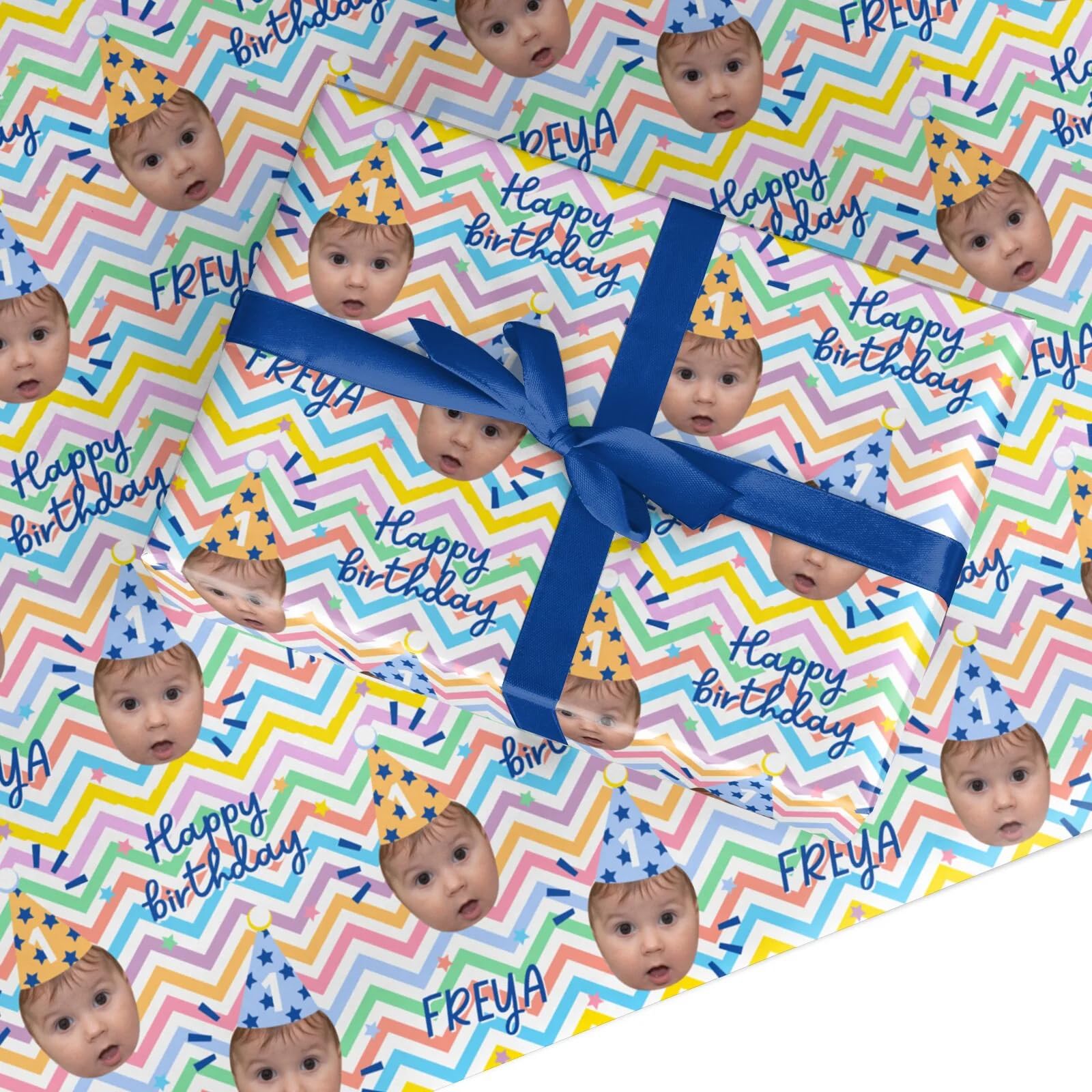 Dyefor Happy Birthday Personalised Face Wrapping Paper Gift Wrap Large Roll (50cm x 3.6m)