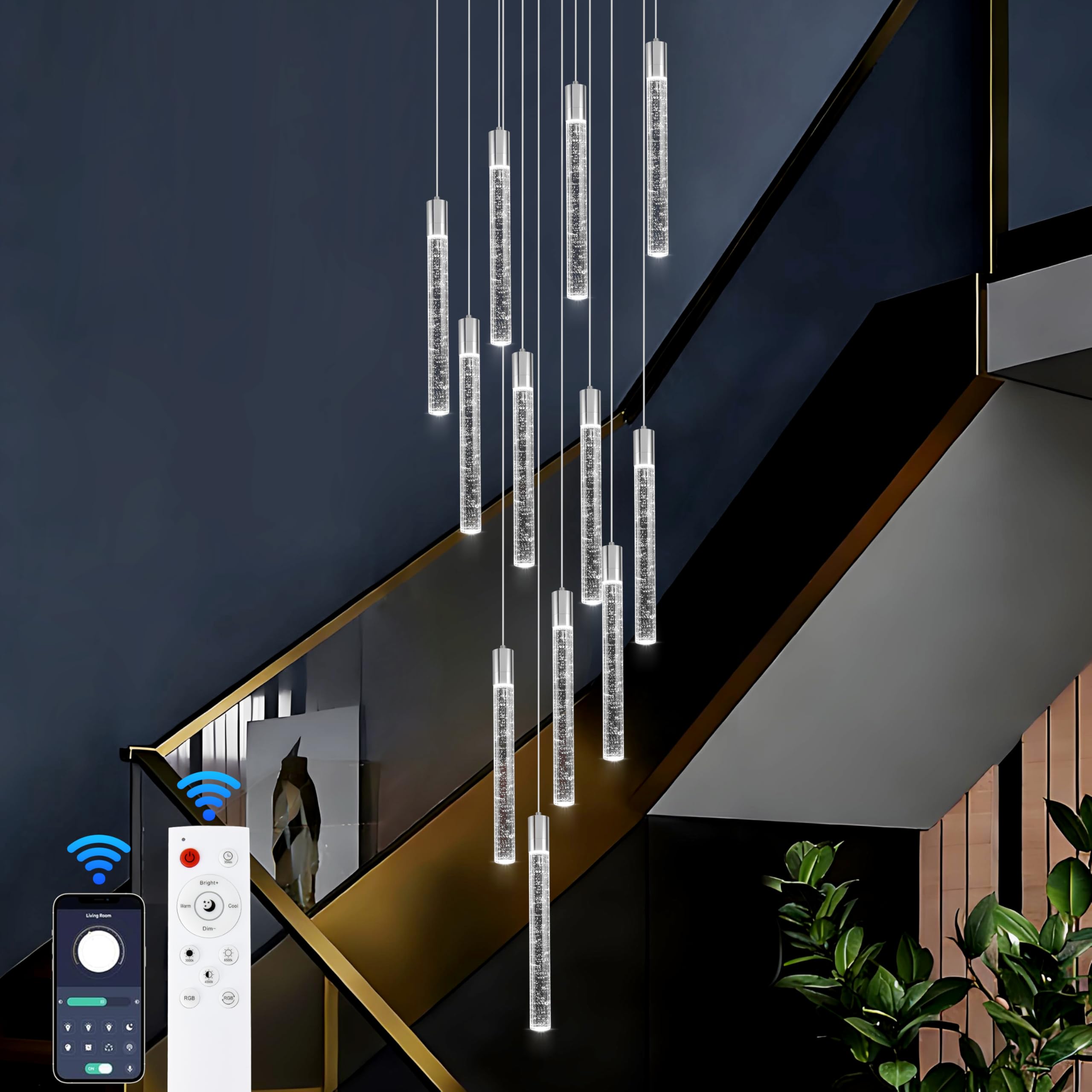 12-Lights Bubble Crystal Chandelier for Entryway High Ceiling,Chrome