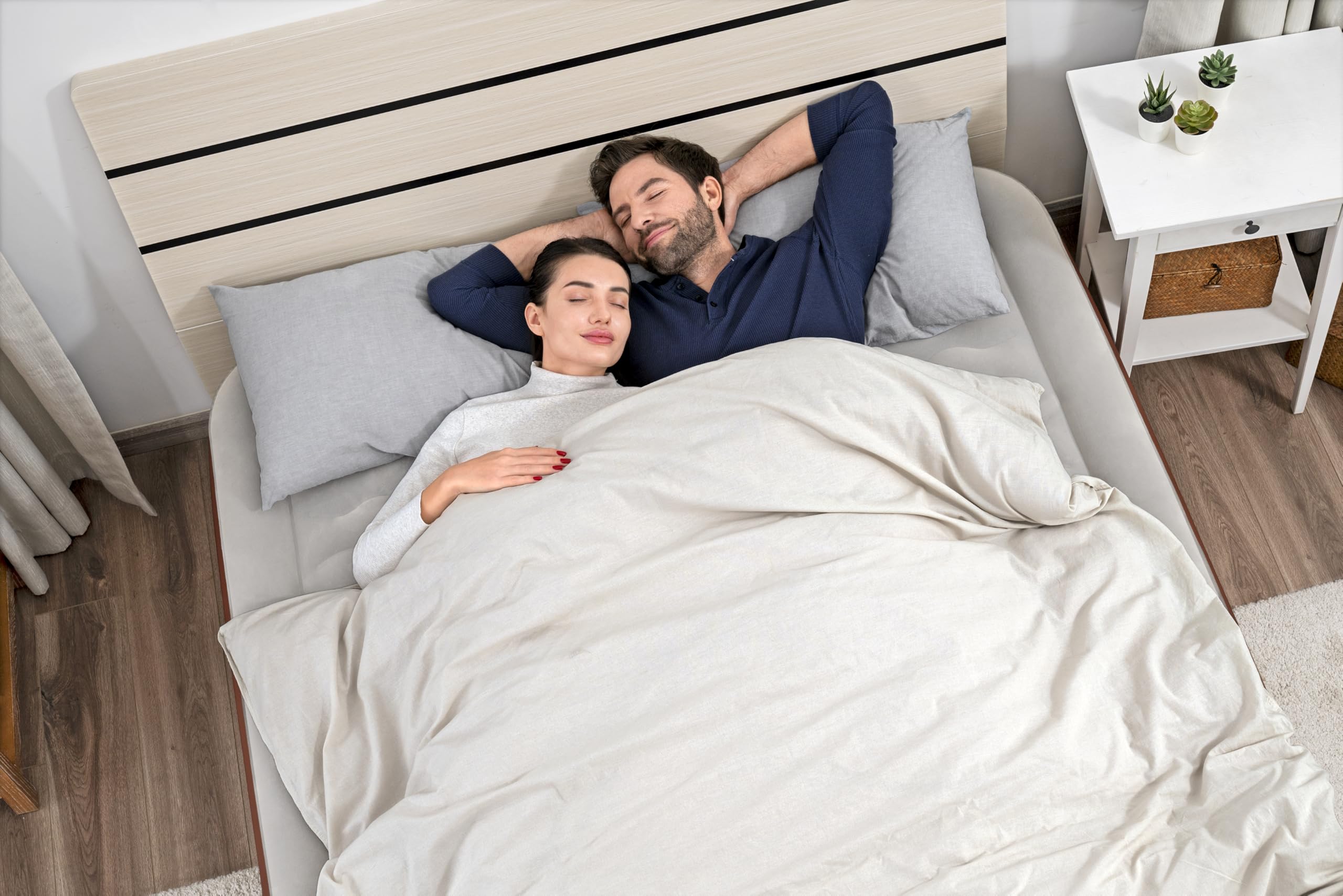 Bestway AlwayzAire Fortech podwójne łóżko dmuchane z pompą Comfort Choice+, 203 x 152 x 51 cm, dla 2 osób, 350 kg, 180 s, falowane wiązki, porty USB, lampka nocna, Soft Top, w zestawie torba, zestaw