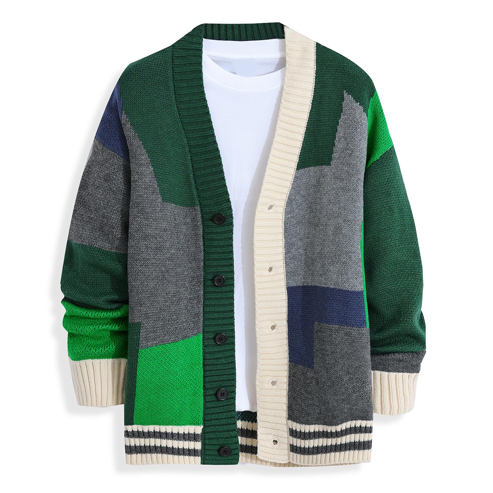 gurunvani Cardigan Sweater for Men Knitted Long Sleeve Sweaters with Buttons-picture-27
