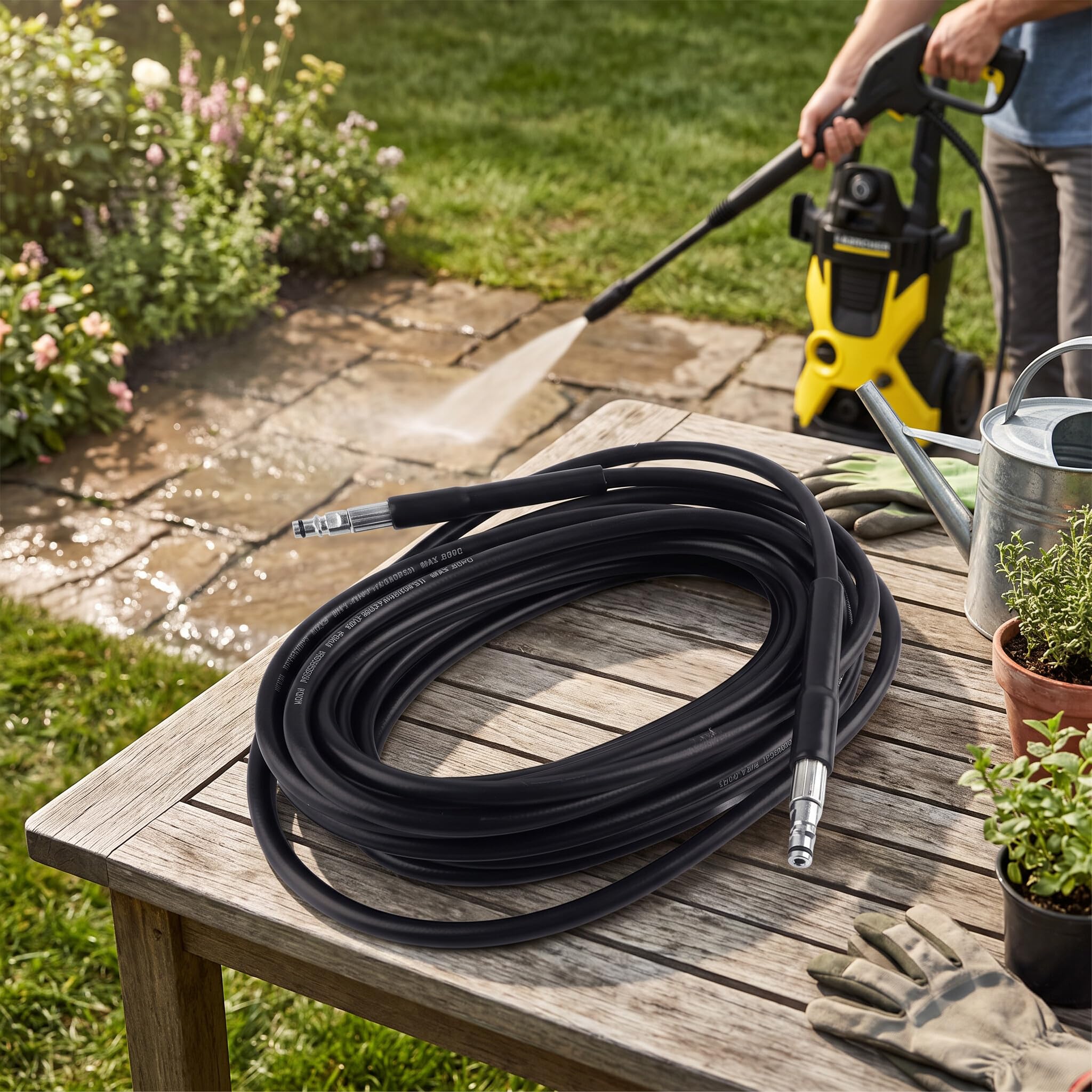 Zerone Manguera de agua de repuesto de alta presión, trenzado de alambre de acero, manguera de limpieza de alta presión, tubo de tubería para Karcher K2 K3 K4 K5 K Series (10 m, negro)