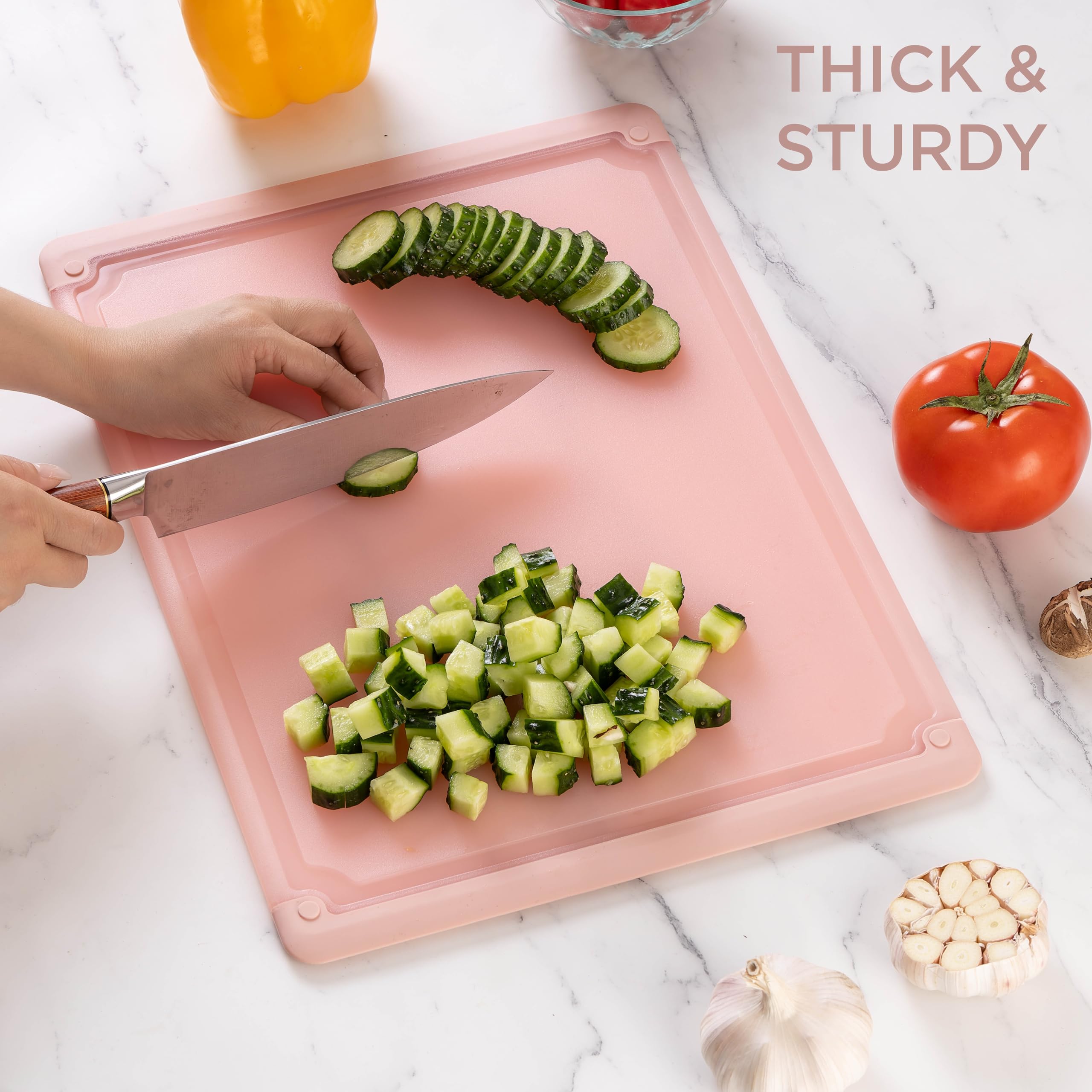 COOK WITH COLOR Extra Large Cutting Board Set, Jumbo-Sized Boards with Rubber Border for Enhanced Cooking Experience, 3-Piece, Pink