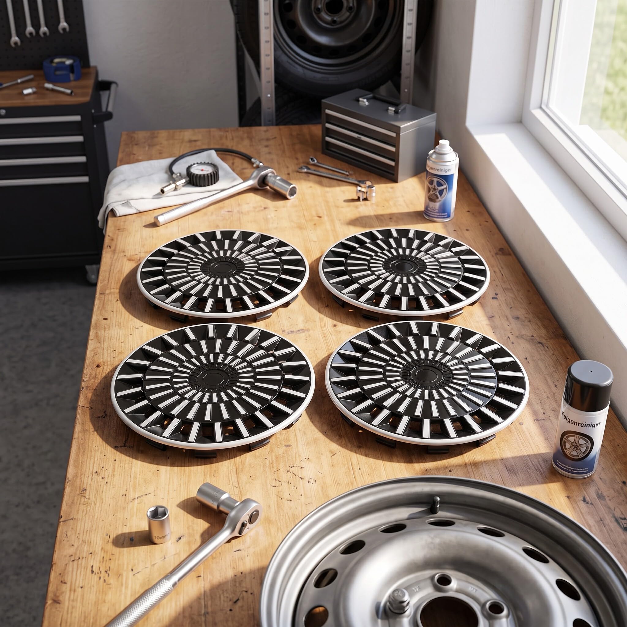 14 Pouces Enjoliveurs de Roues, Kit de 4 Enjoliveurs Universels R14 pour Voitures, Camions, SUV, Jantes en Aluminium, Jantes en Acier, Enjoliveurs de Roue Noirs