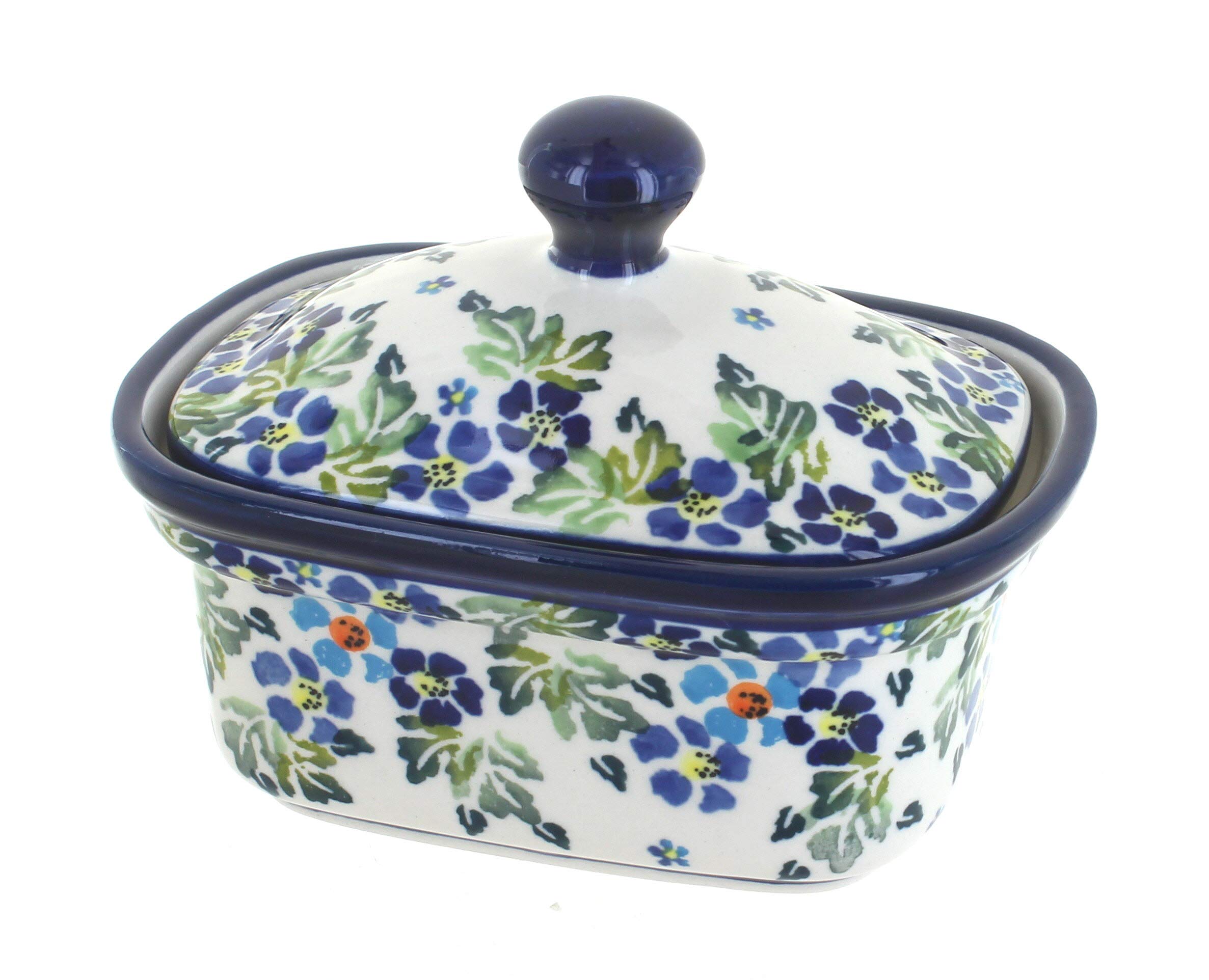 Blue Rose Polish Pottery Butter Tub