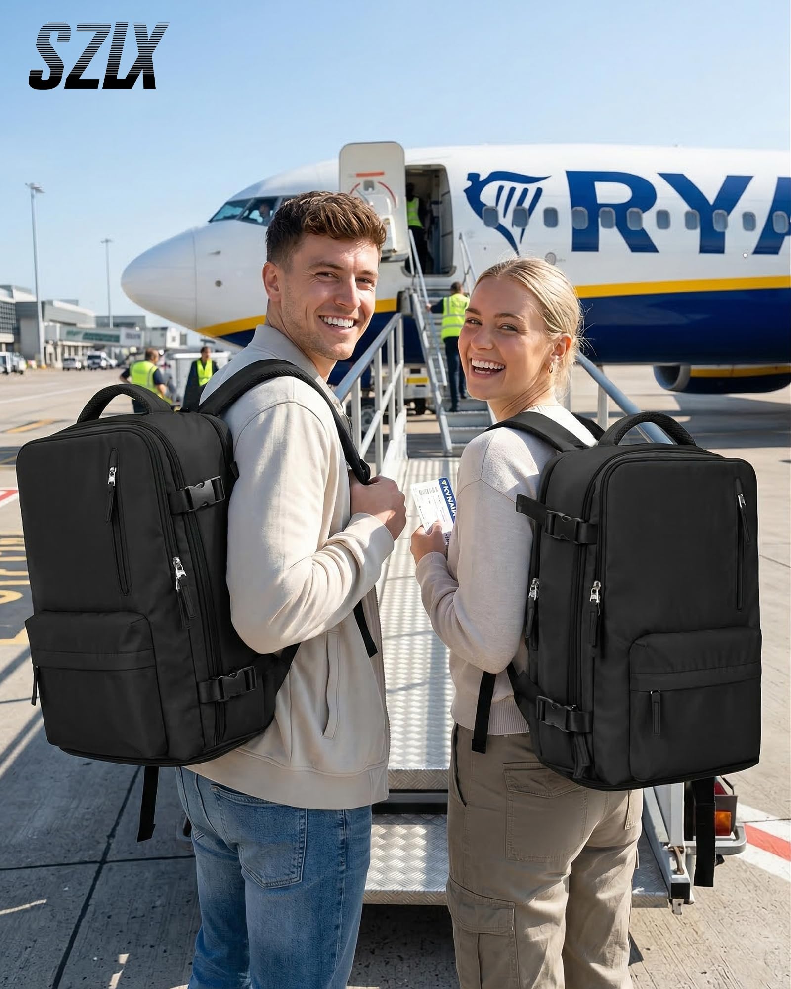 SZLX Zaino Ryanair 40x30x20 Sottovuoto Bagaglio a Mano 40x20x25 Donna Zaino da Viaggio 40x30x20 Wizzair Borse da Cabina per Easyjet 45x36x20 Uomo per Laptop 14 Pollici con Porta USB e Porta Scarpe