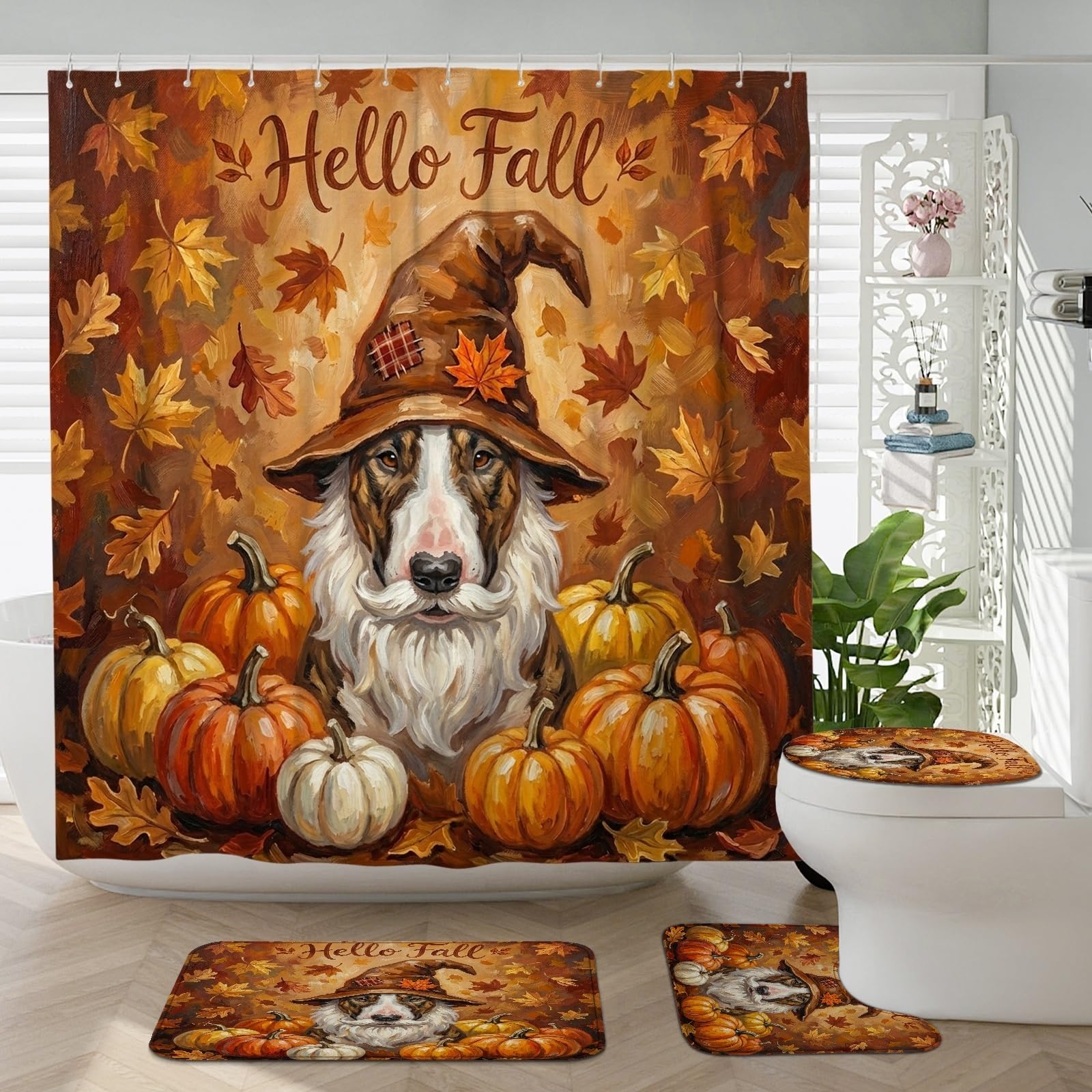 Rideaux de douche automne nain de bull terrier pour transformer votre salle de bain saisonnière