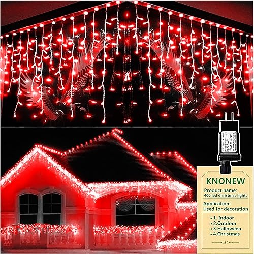 Vista 109 de KNONEW 164 pies 1600 luces LED de Navidad decoración al aire libre, temporizador blanco, 8 modos de luces colgantes con 320 gotas, enchufe en Blanco