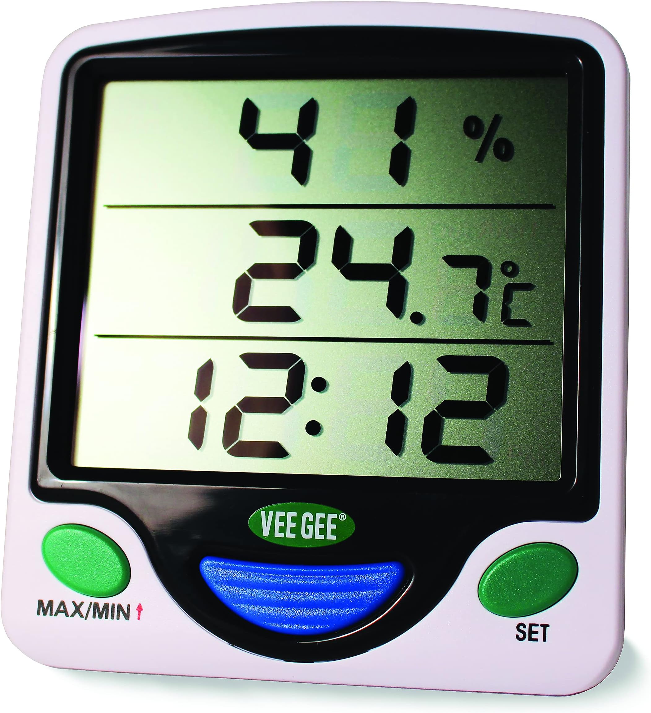 VeeGee Maximum and Minimum Digital Dual-Scale Thermometer, with Hygrometer and Clock, 0 to 50 Degree C and 32 to 122 Degree F
