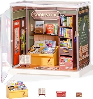 Rolife Super Creator Mini Series Bookstore, DIY Plastic Miniature Kits Retail Store Series, Mini Model House Building Set for Teens Aged 14+, DIY Crafts/Hobbies for Adults (Memory Book Store)
