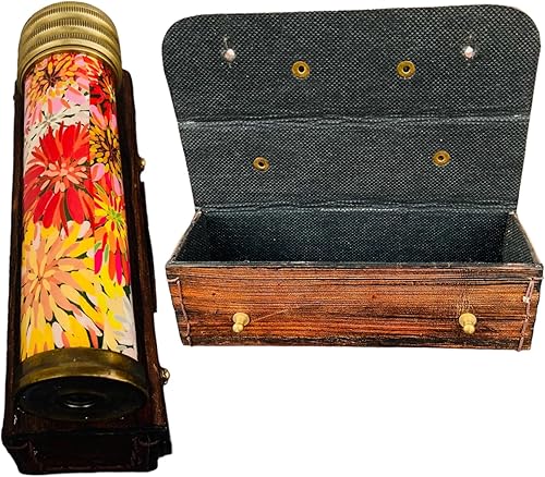 Miniatura 6 de VARTH Caleidoscopio de latón antiguo con cubierta de cuero y caja, hecho a mano, aspecto vintage, acabado antiguo, lente de espejo, caleidoscopio,