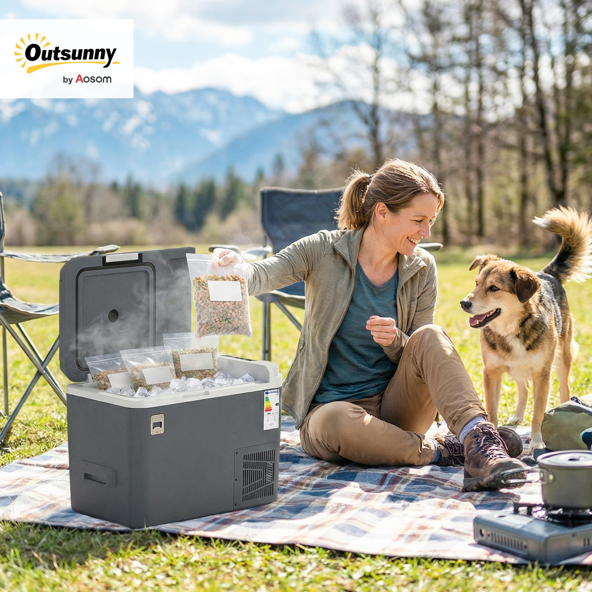 Outsunny Frigorifero Portatile per Auto 25L con Compressore, Frigo Portatile Elettrico Anti-Shock, APP Bluetooth, Maniglia, 12/24V DC e 100-240V AC, -20°C a 20°C, per Campeggio Camion Barca Camper