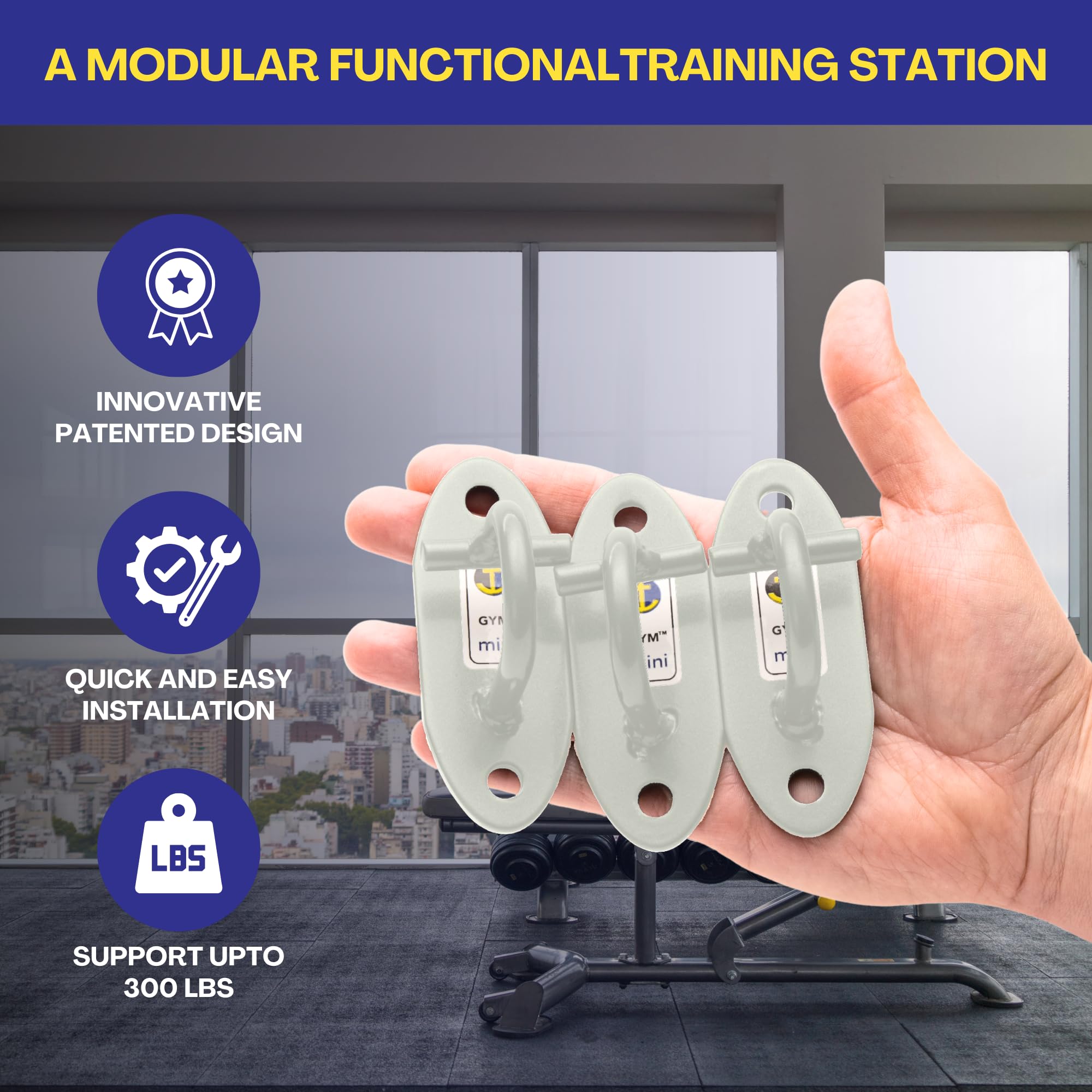 Anchor Gym Juego de 3 Mini Anclajes de Pared H1 para Entrenamiento, diseñados para Correas de Peso Corporal, Bandas de Resistencia, Entrenamiento de Fuerza, Gimnasio en casa, Terapia física