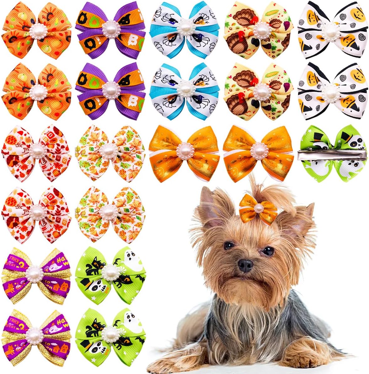 PET SHOW 20 Pack Halloween Small Dog Hair Bows with Alligator Clip