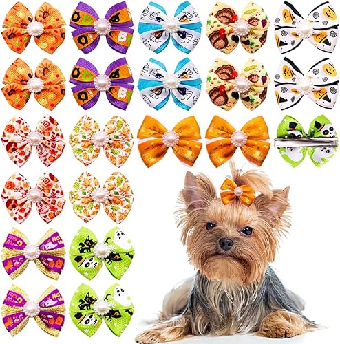 PET SHOW 20 lazos para el pelo de perro con pinzas de cocodrilo para perros pequeños y medianos, pinzas para el cabello con lazo, para gatos,