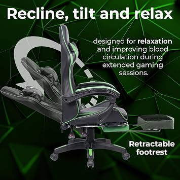 Neo Executive PU Leather Massage Sport Racing Gaming Home Office Computer Chair Lumbar Back Support Footrest (Green)