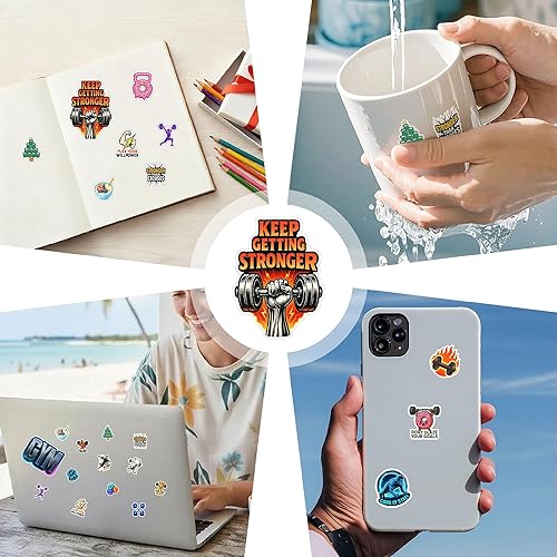 Miniatura 7 de Paquete de 100 calcomanías de gimnasio, calcomanías impermeables de vinilo para entrenamiento de fitness con citas motivacionales, levantamiento