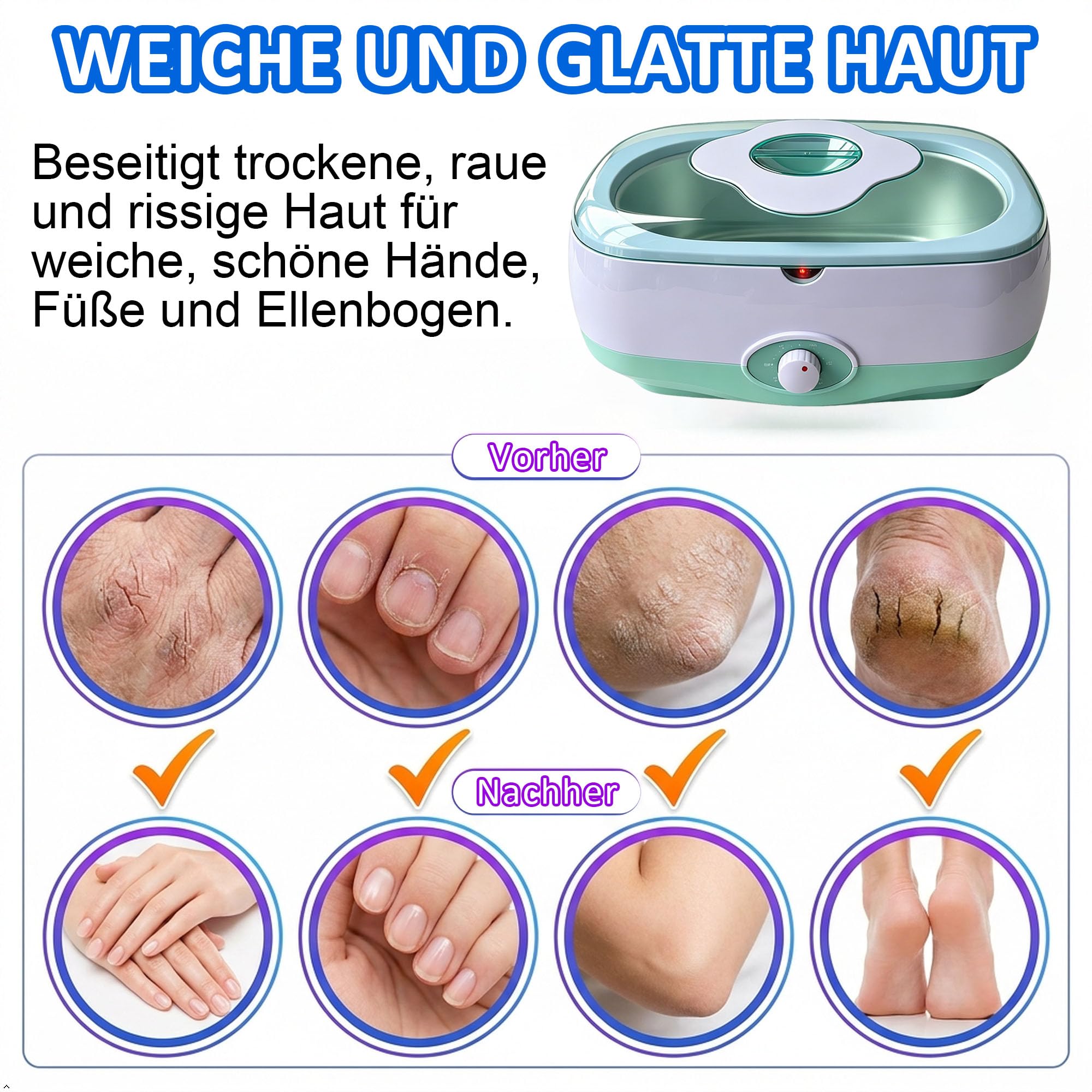 Paraffinbad für Hände und Füße – 5000 ml Paraffinbad Gerät mit 1800 g Bio-Paraffinwachs für Hände & Füße, inkl. Zubehör – Professionelles Paraffinbad für trockene, raue Haut