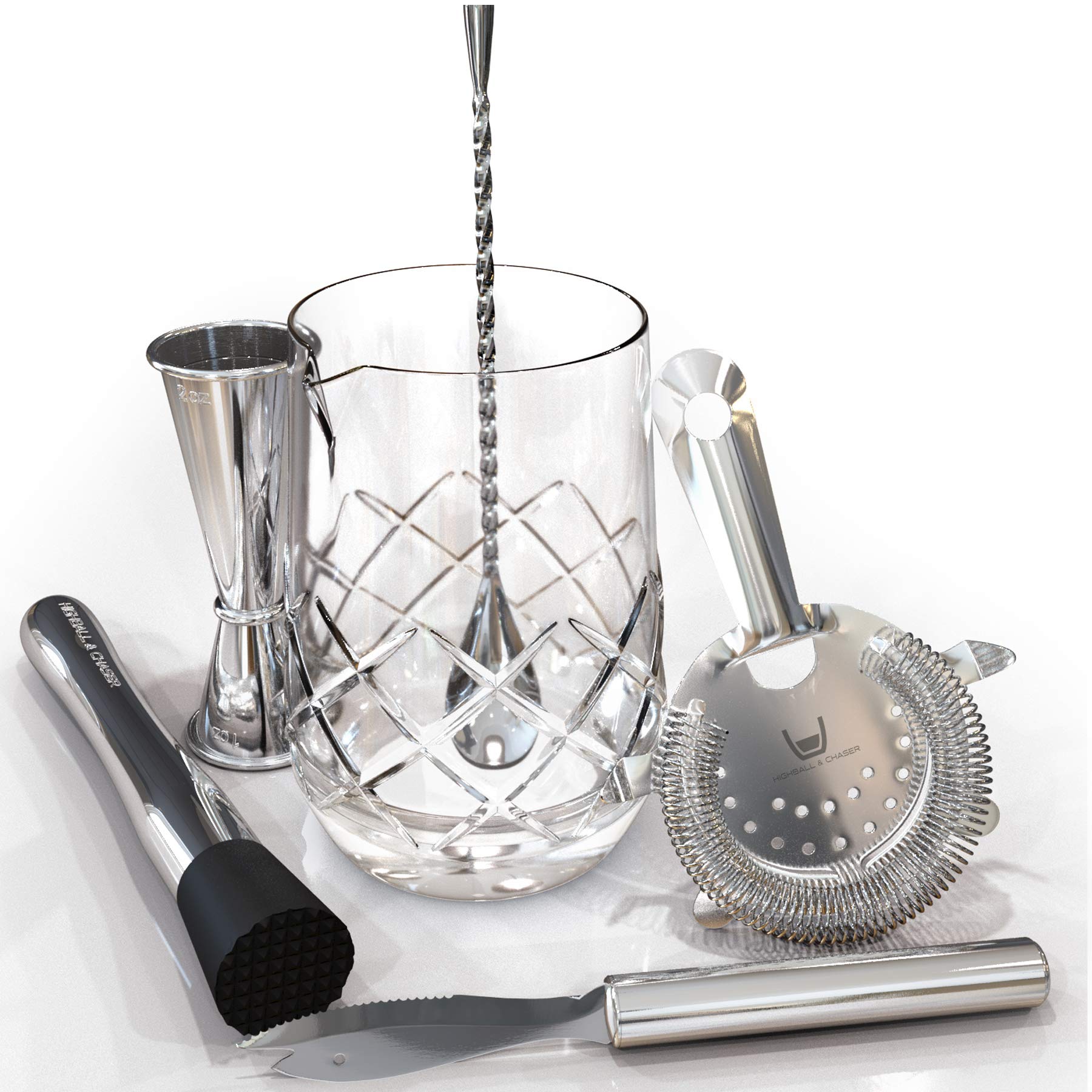 Cocktail Mixing Glass 6 piece Cocktail Set | Large 25 ounce Mixing Glass Bartender Kit | Bar Tools are Shiny Stainless Steel | Rustproof Bar Set for Drink Making | Barware for Home Bars