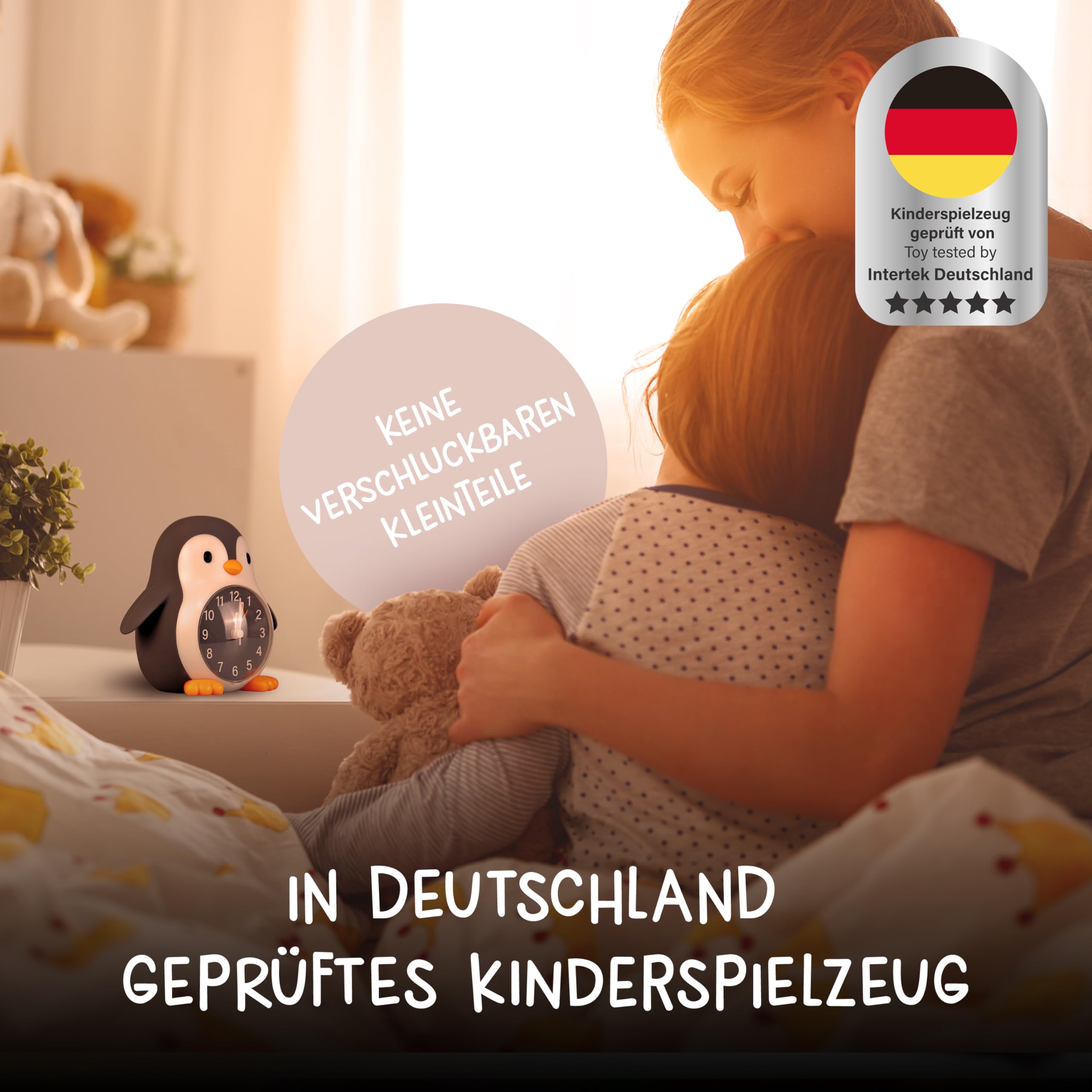 MegaLight Kinderwecker mit Kindernachtlicht | 2in1 Wecker Kinder + warmweißes Nachtlicht Kinder mit 30-Min Sleeptimer | Sanftes Wake Up Light für natürliches & kindgerechtes Aufwachen | POPPY PENGUIN