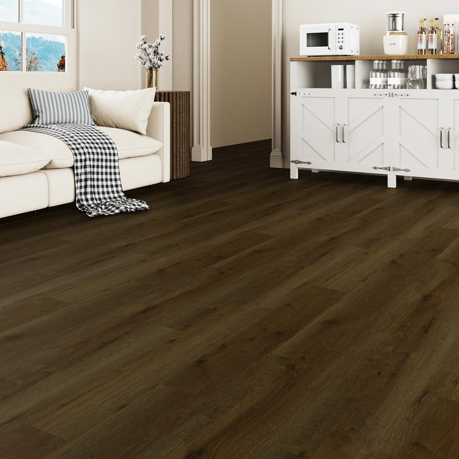Pavimenti in vinile Peel and Stick, legno espresso, 18 assi 27 mq