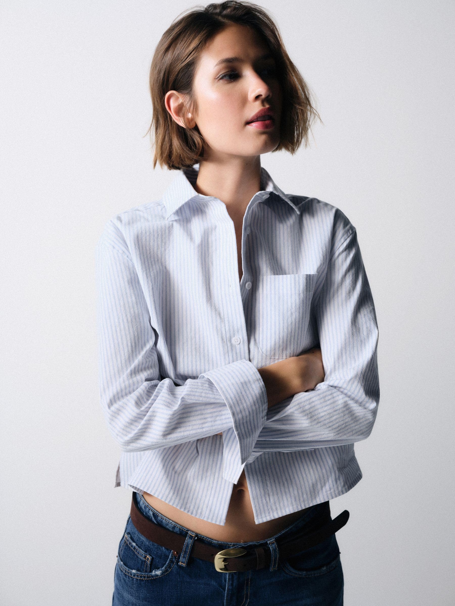 THE SET Donne Confezione da 2 Camicie Corte a Maniche Lunghe | Adulto, Standard