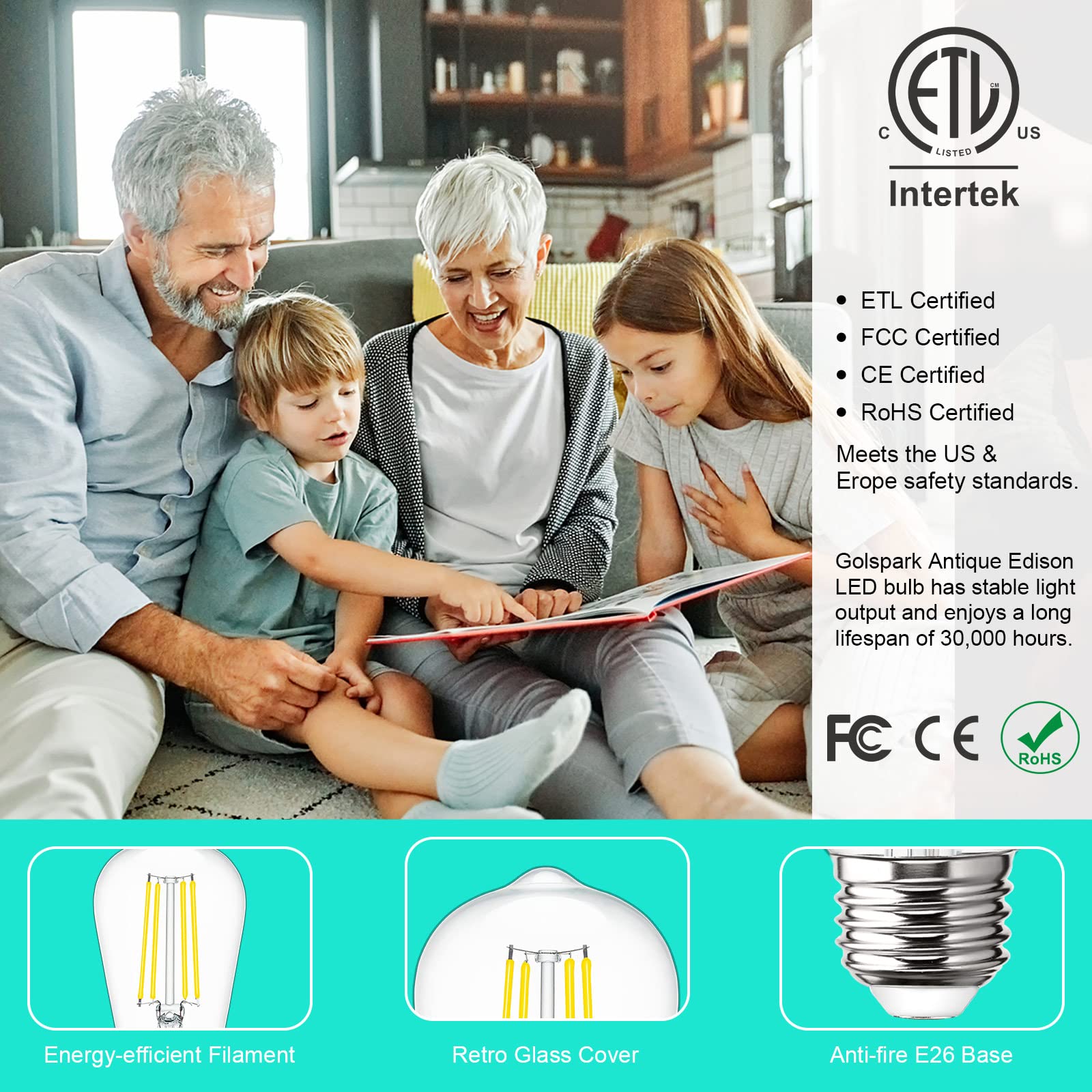 E26 LED Light Bulb E26 Standard Base, Golspark 6W 5000K Daylight
