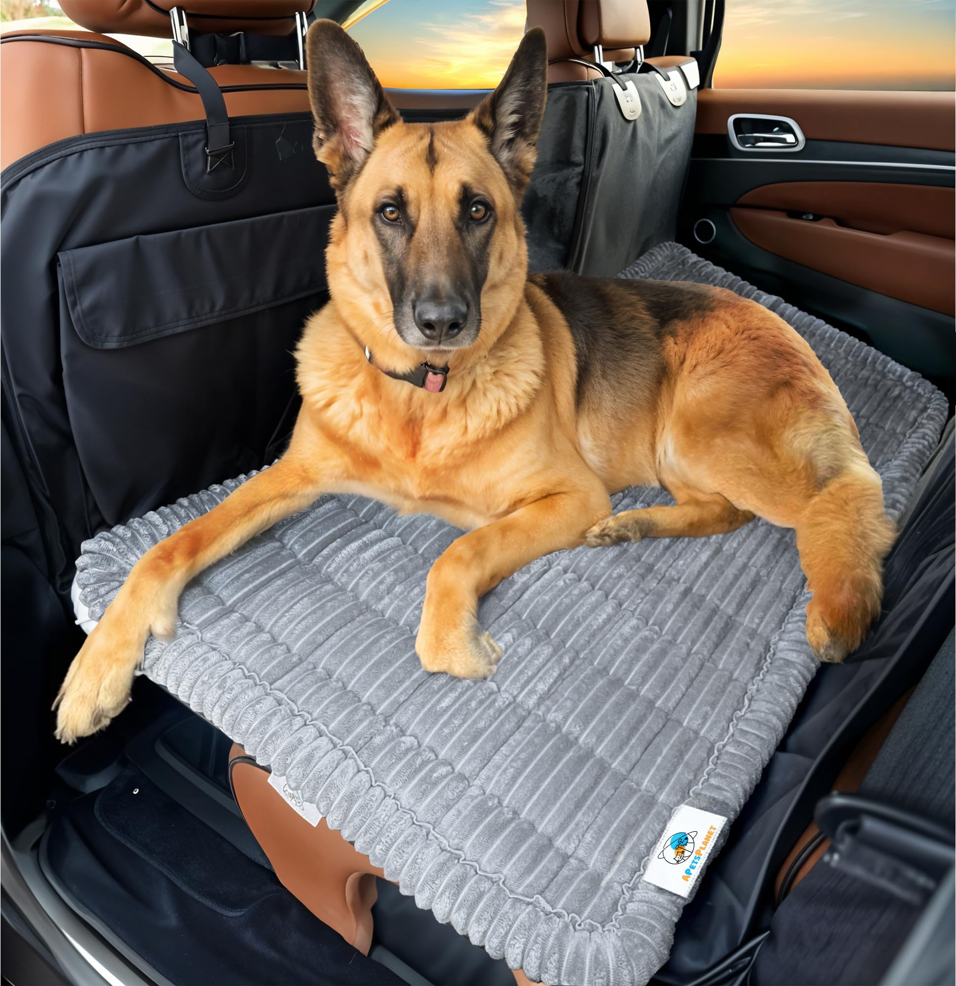 APetsPlanet Dog Bed for Car Back Seat Extender - Non-Slip Backseat Cushion for Dogs - Travel Plush Pet Mat Topper for Cars, Trucks, SUVs - Machine
