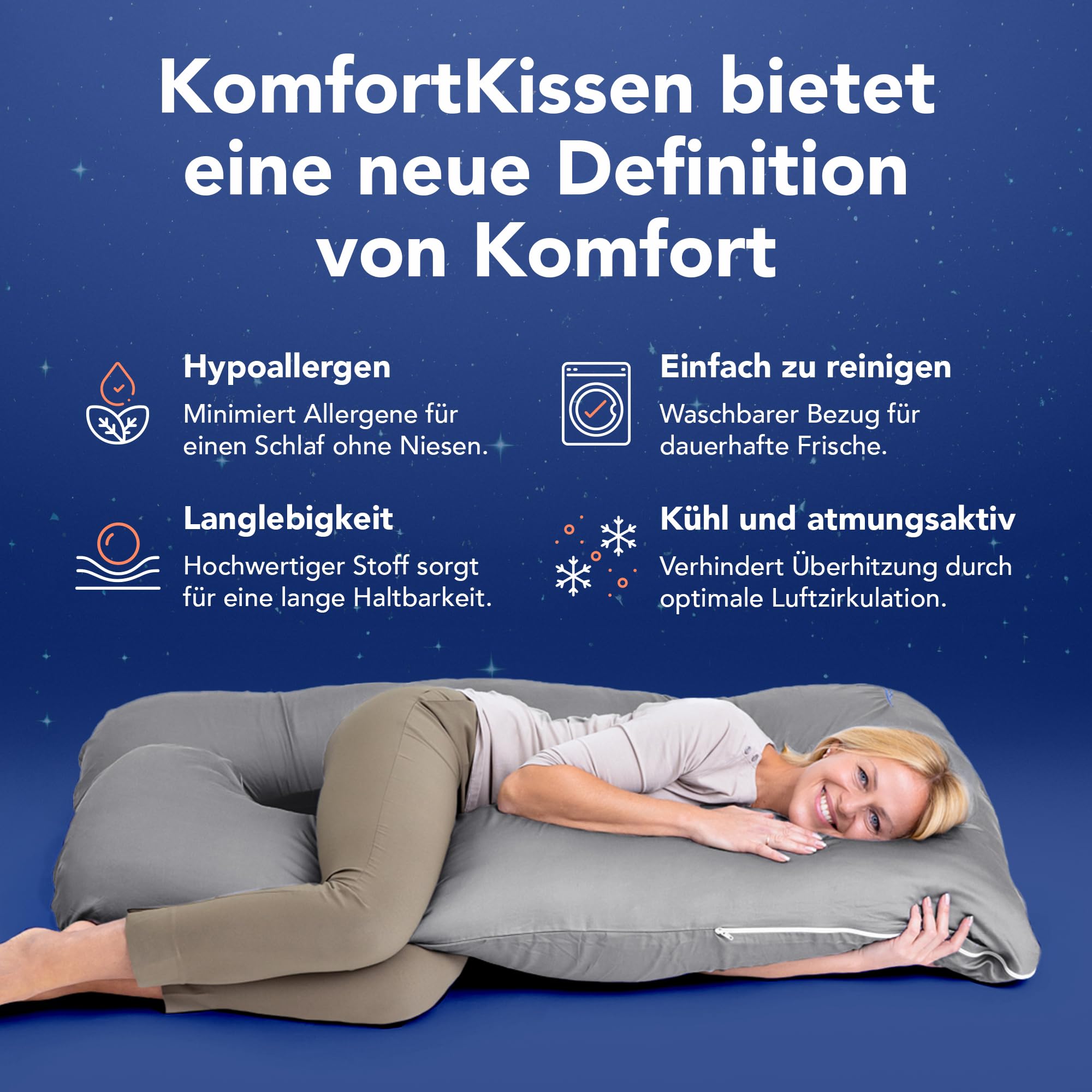MKS Almohada para dormir de lado con funda | almohada cómoda (100 x 150 cm) | almohada para dormir de lado | almohada ergonómica premium refrescante (algodón (estándar) / blanco