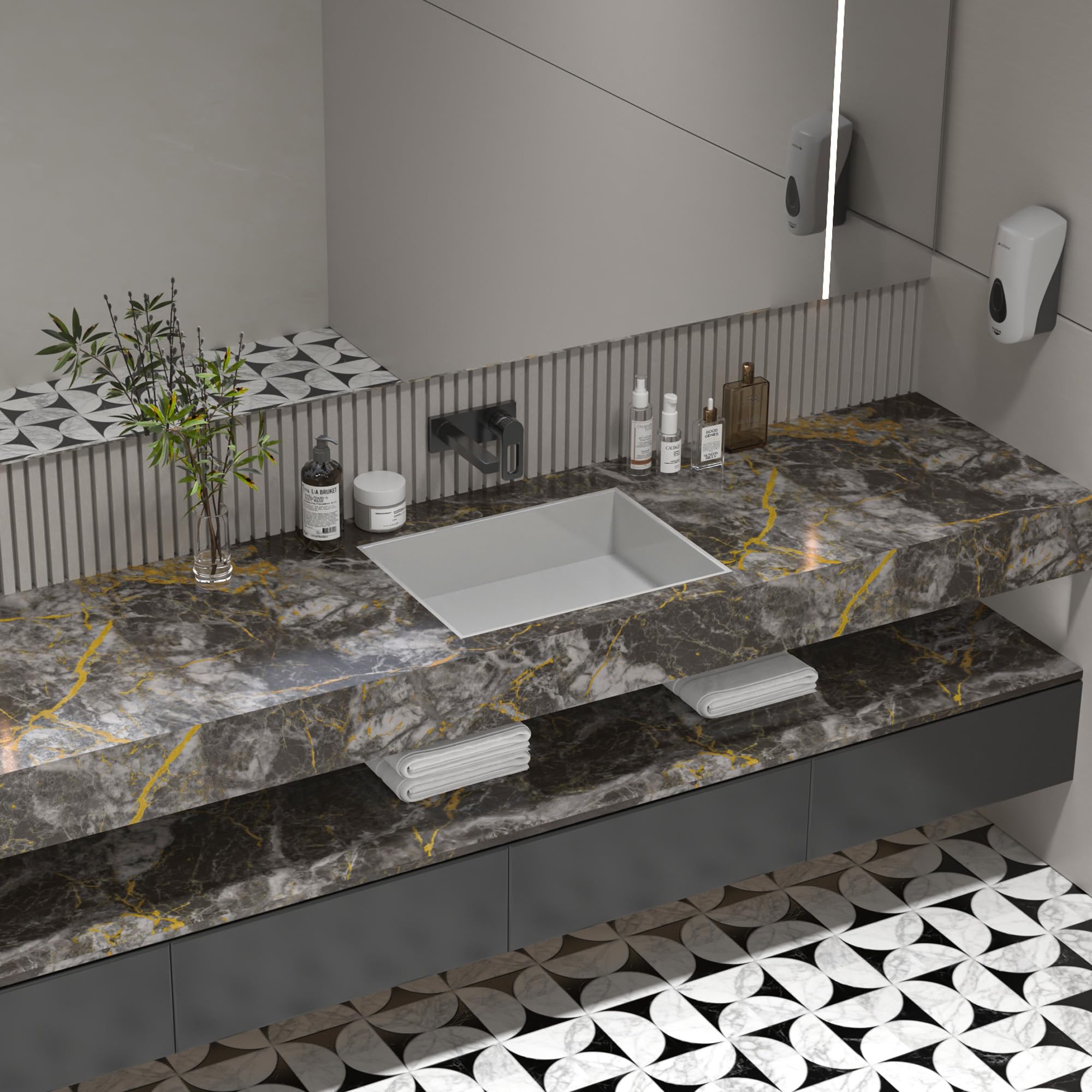 TOTIO 80x400CM Marmor Klebefolie Selbstklebend Hochglanz Schwarz Gold Glänzend für Küche Arbeitsplatte Möbel Wohnzimmer Tapete Schrankfolie Möbelfolie Schwarz Gold Marmor Folie Küche
