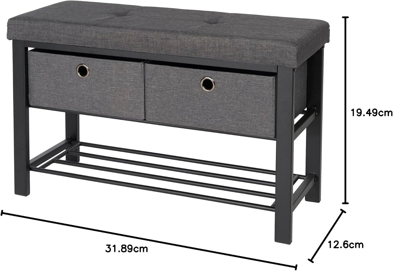Charcoal Upholstered Shoe Storage Bench with Drawers
