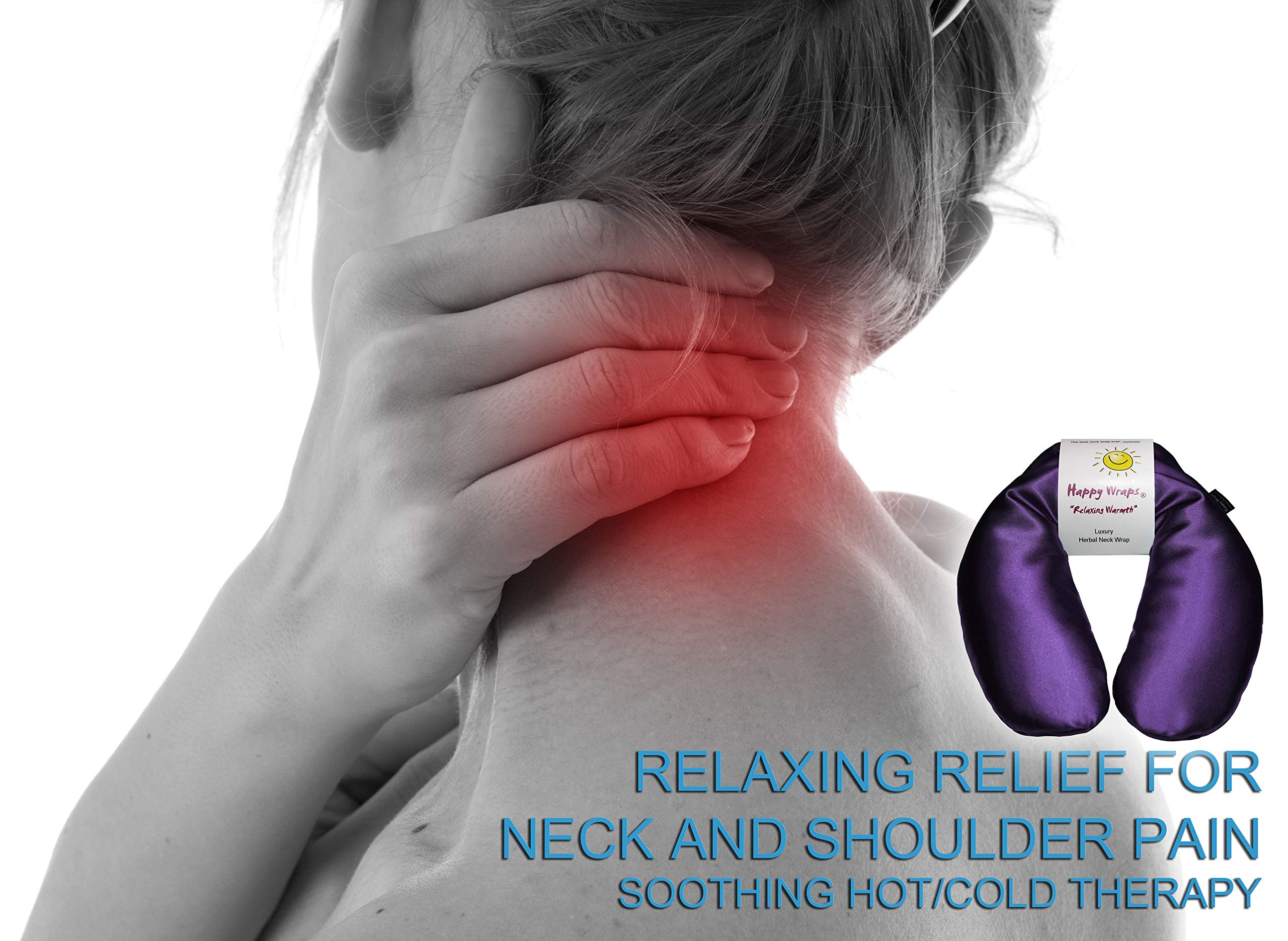 Happy Wraps Microwavable Unscented Neck Wrap - Hot Cold Neck Warming Pillow - Heating Pad for Migraines, Stress, Gifts for Women, Birthdays, Christmas and Free Sleep Mask - Amethyst